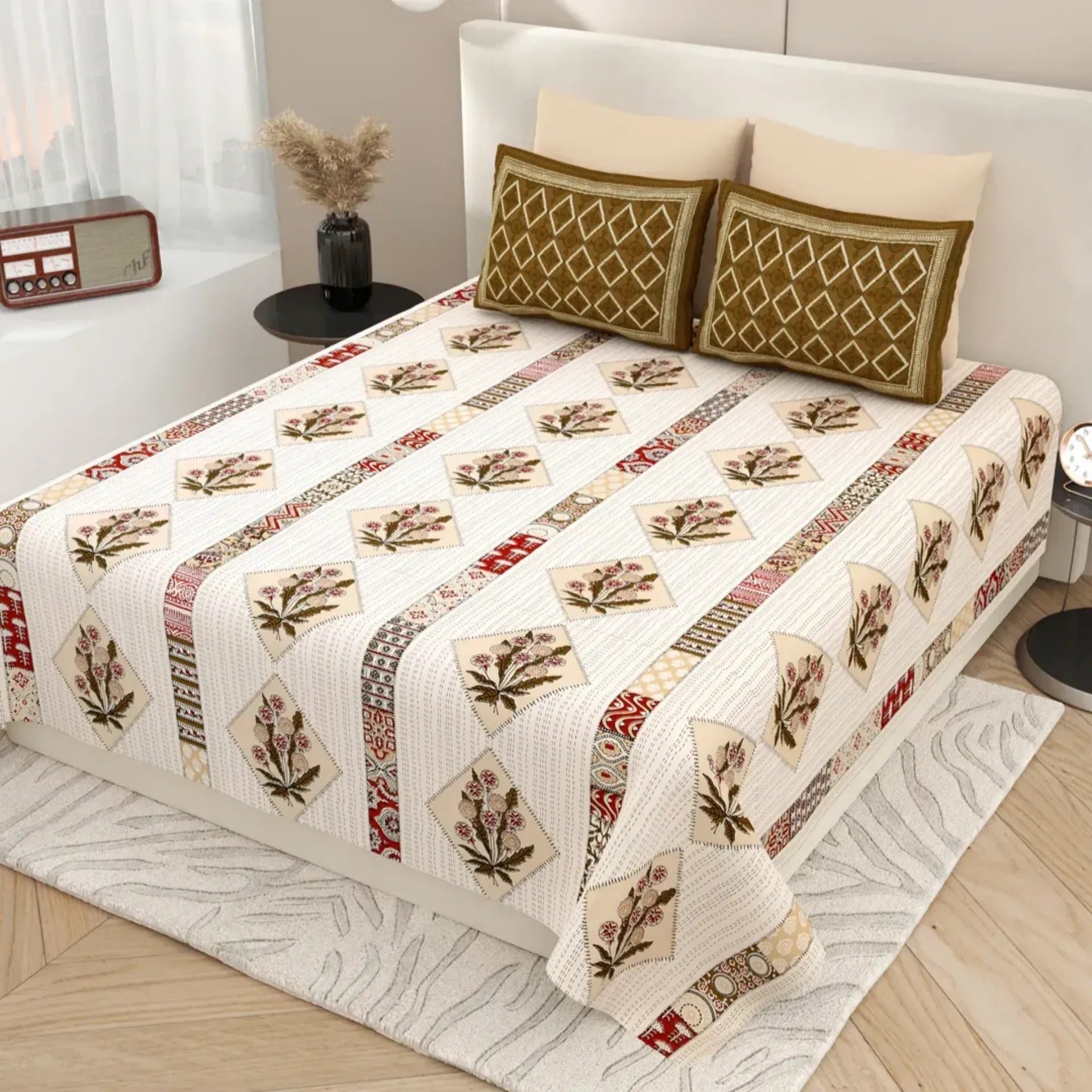 LIVING ROOTS 1 Super King Size Bedsheet with 2 Pillow Cover 104*104 inches (8.6*8.6 Feet) | | Rich Fast Colour with No Colour Bleeding | Soft Skin Friendly (432-A)