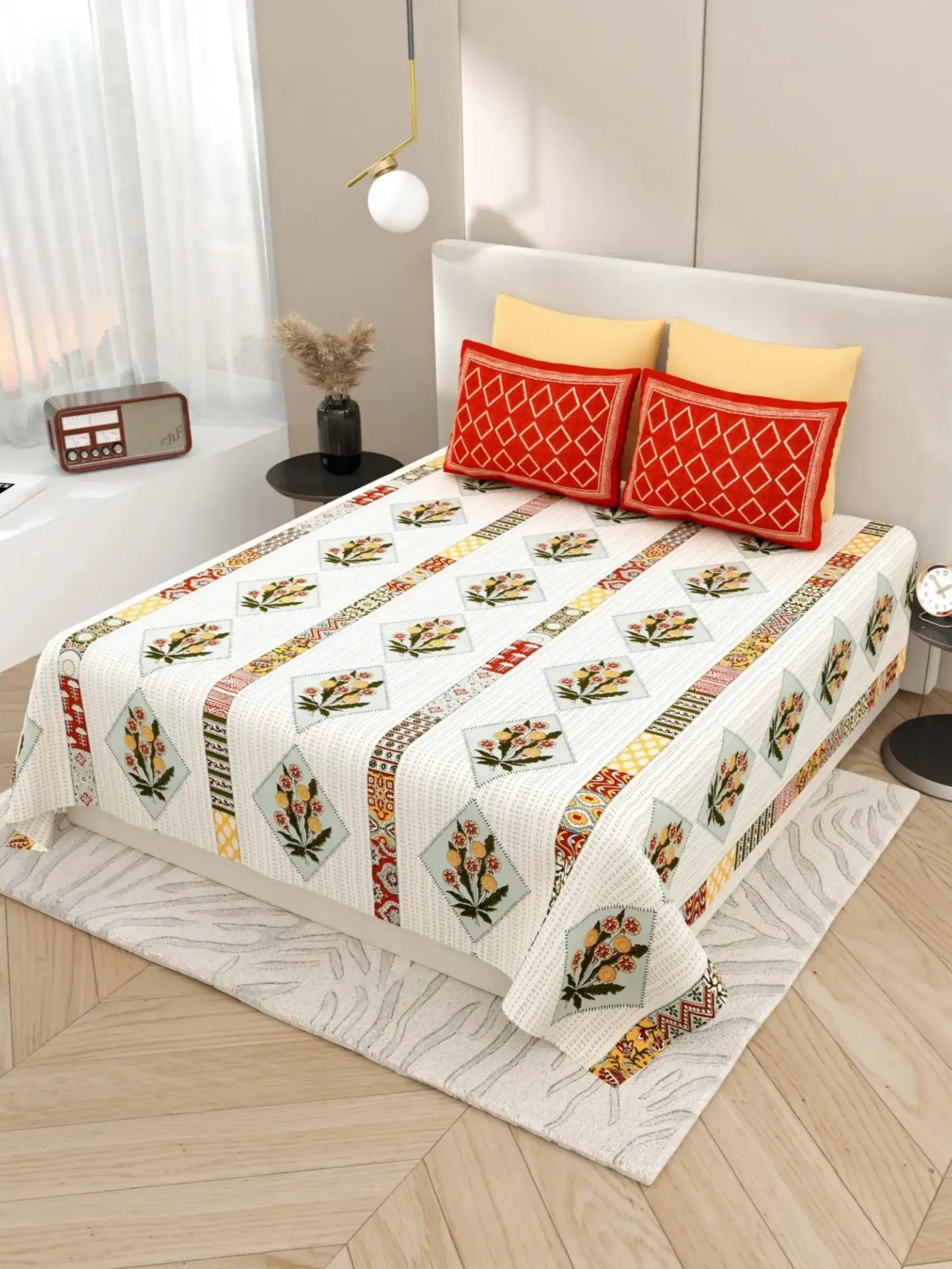 LIVING ROOTS 1 Super King Size Bedsheet with 2 Pillow Cover 104*104 inches (8.6*8.6 Feet) | | Rich Fast Colour with No Colour Bleeding | Soft Skin Friendly (432-C)