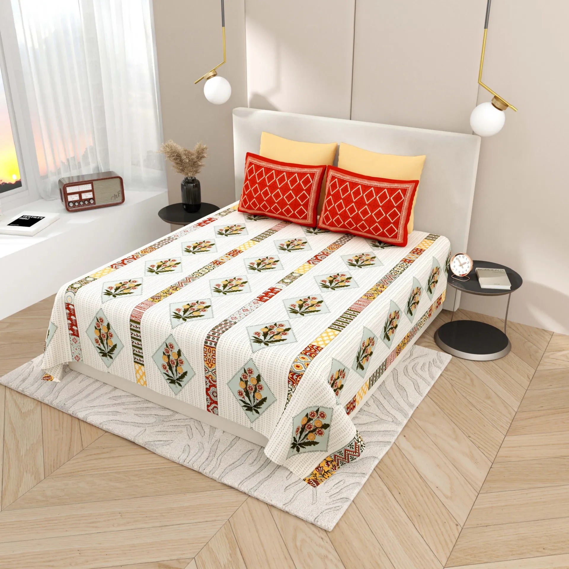 LIVING ROOTS 1 Super King Size Bedsheet with 2 Pillow Cover 104*104 inches (8.6*8.6 Feet) | | Rich Fast Colour with No Colour Bleeding | Soft Skin Friendly (432-C)