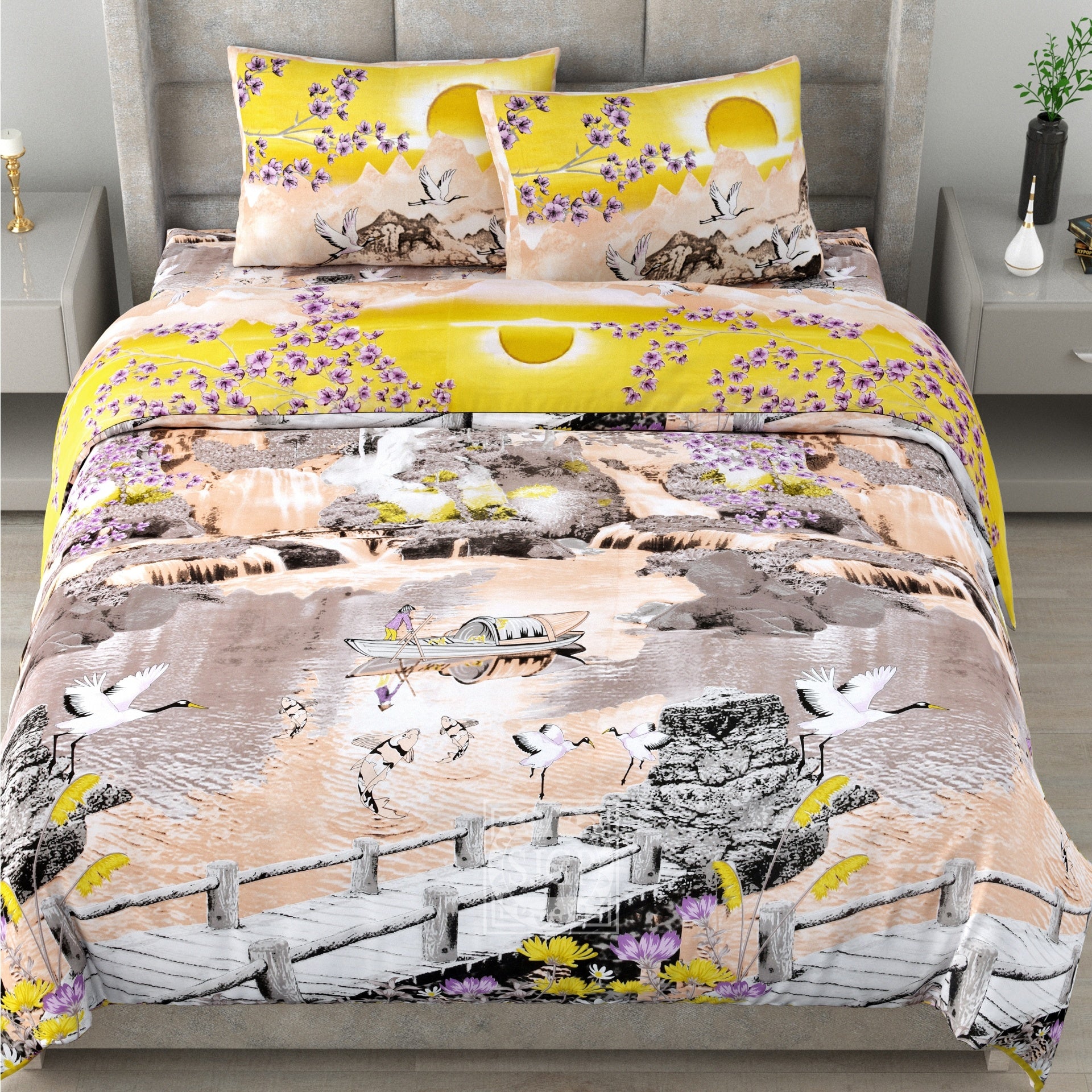 1 Super King Size Bedsheet with 2 Pillow Cover 104*104 inches (8.6*8.6 Feet) | | Rich Fast Colour with No Colour Bleeding | Soft Skin Friendly (434-B)