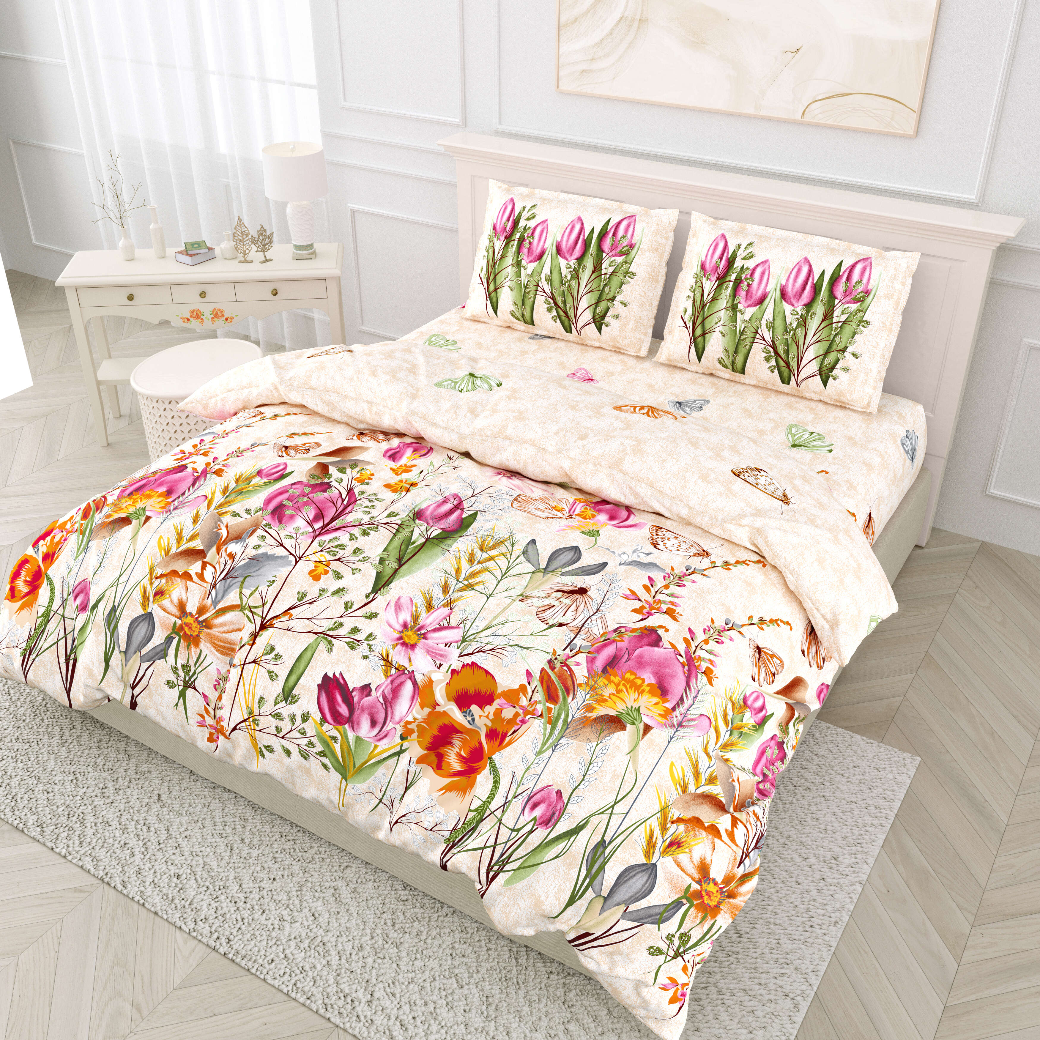LIVING ROOTS Pure Cotton 1 Super King Size Bedsheet 104*104 inches (8.6*8.6 Feet) With 2 Pillow Cover | Rich Fast Colour With No Colour Bleeding | Soft Skin Friendly (436-A)