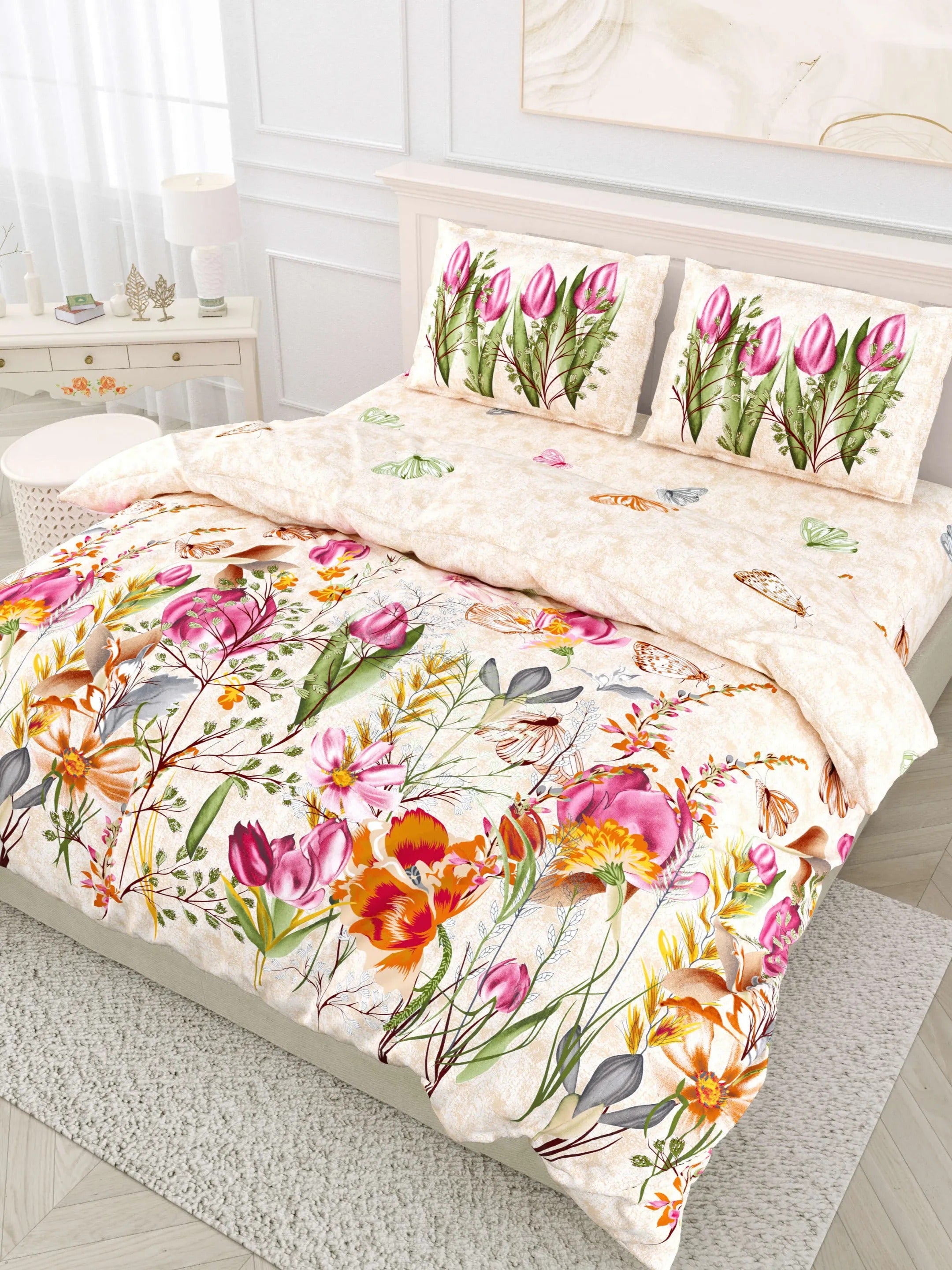 LIVING ROOTS Pure Cotton 1 Super King Size Bedsheet 104*104 inches (8.6*8.6 Feet) With 2 Pillow Cover | Rich Fast Colour With No Colour Bleeding | Soft Skin Friendly (436-A)
