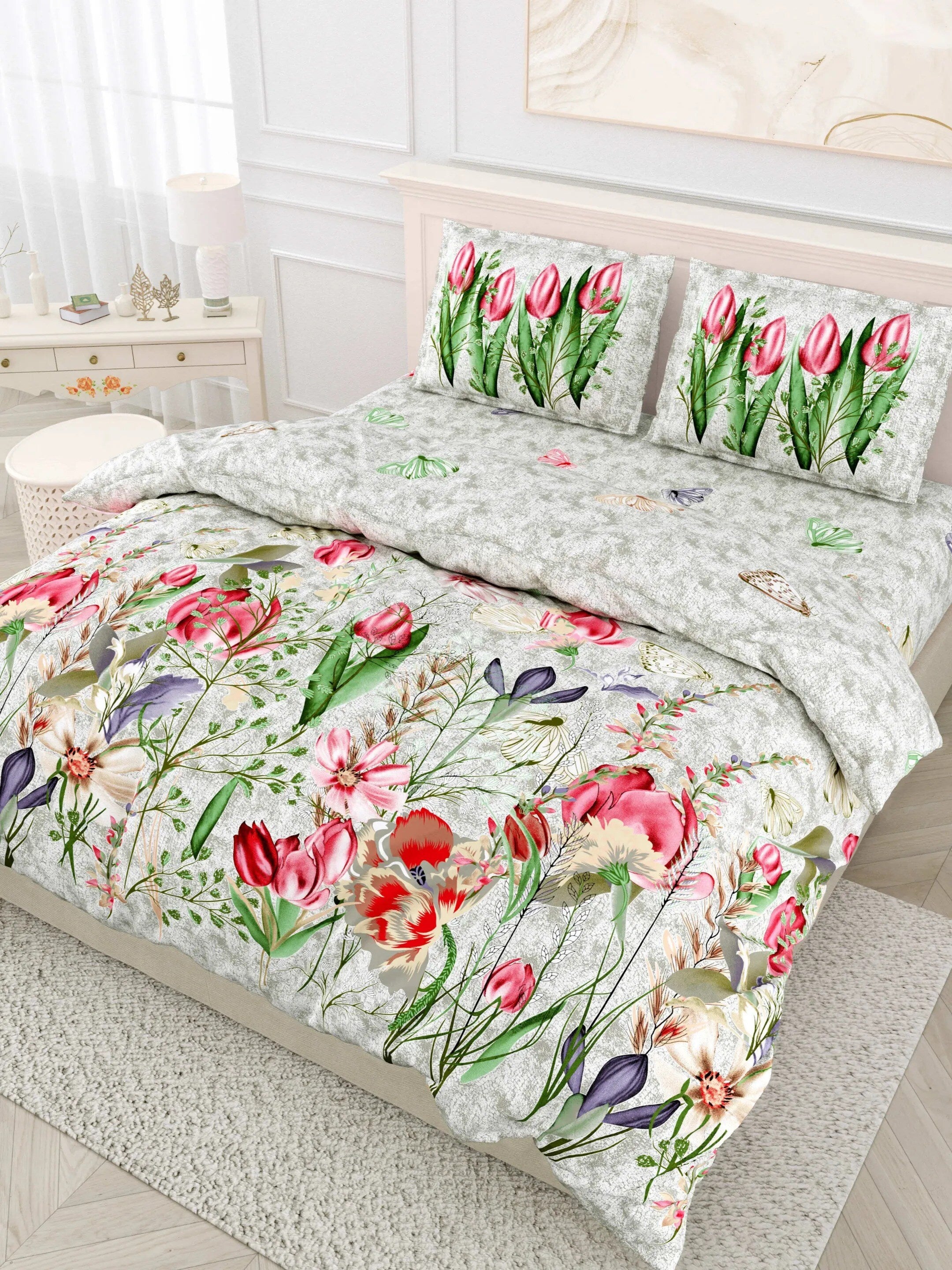 LIVING ROOTS Pure Cotton 1 Super King Size Bedsheet 104*104 inches (8.6*8.6 Feet) With 2 Pillow Cover | Rich Fast Colour With No Colour Bleeding | Soft Skin Friendly (436-B)