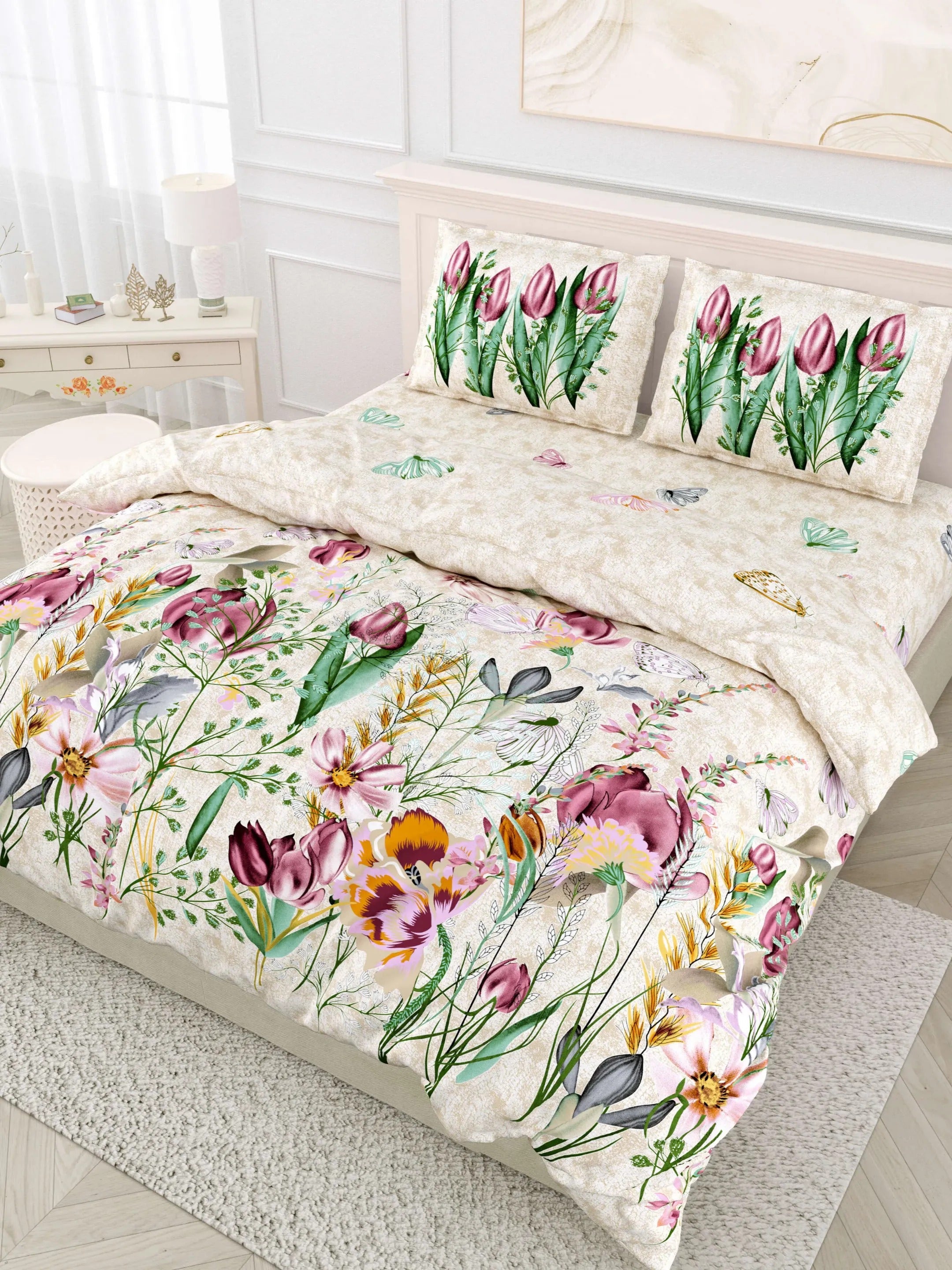 LIVING ROOTS Pure Cotton 1 Super King Size Bedsheet 104*104 inches (8.6*8.6 Feet) With 2 Pillow Cover | Rich Fast Colour With No Colour Bleeding | Soft Skin Friendly (436-C)