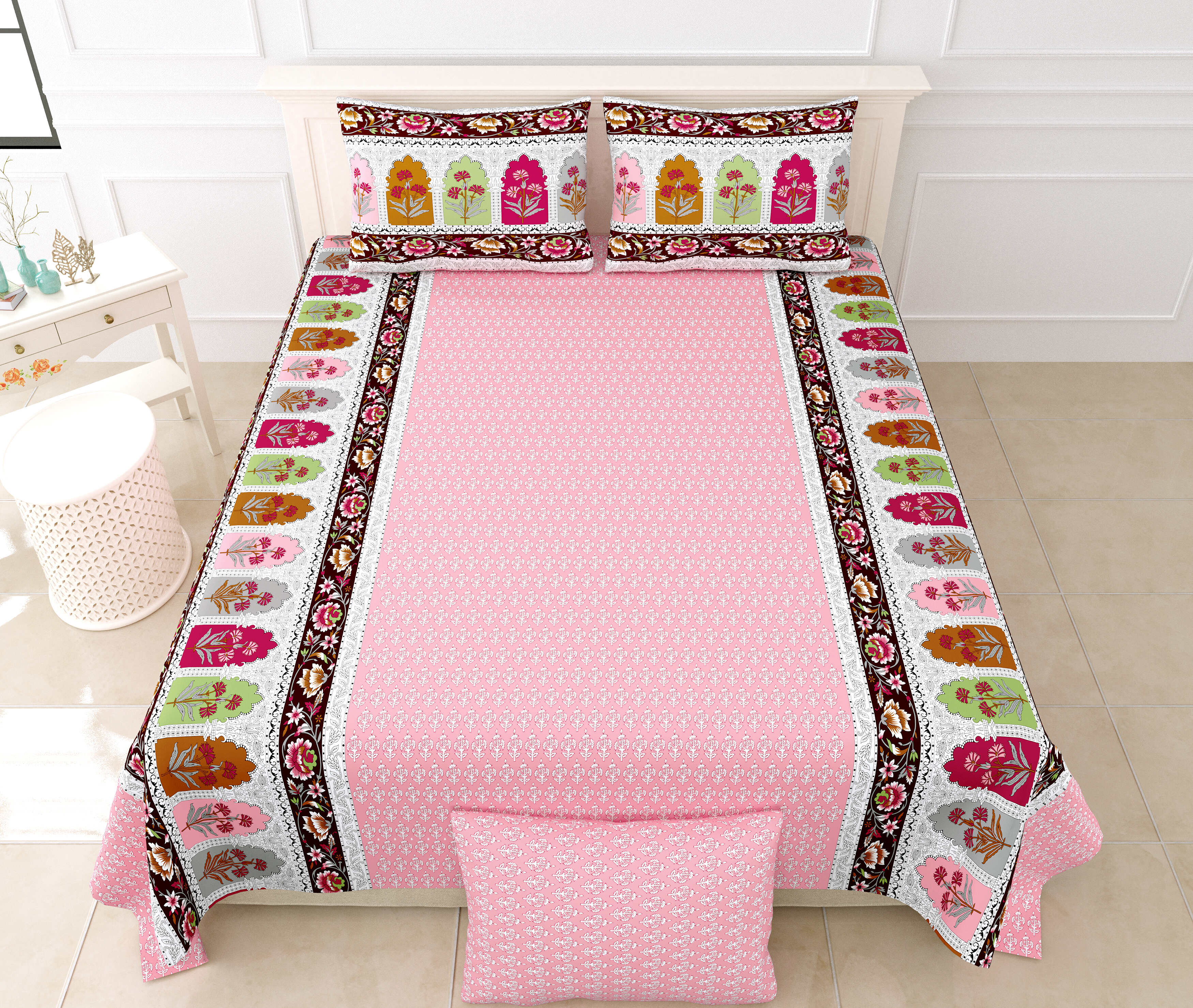 1 Double King Size Bedsheet 86*104 inches (7.1*8.6 Feet) with 2 Pillow Cover | Rich Fast Colour with No Colour Bleeding | Soft & Skin Friendly (438-A)
