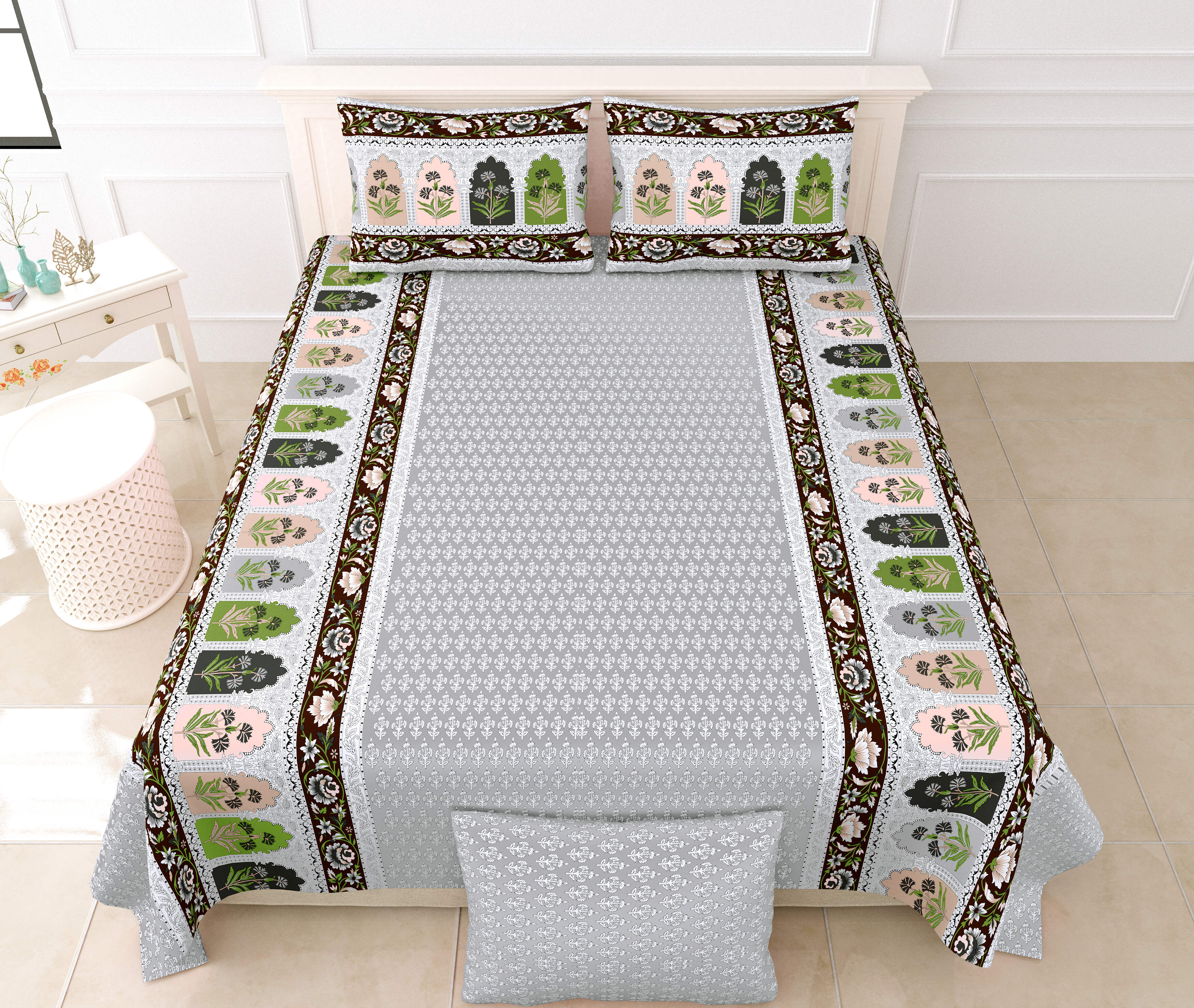 1 Double King Size Bedsheet 86*104 inches (7.1*8.6 Feet) with 2 Pillow Cover | Rich Fast Colour with No Colour Bleeding | Soft & Skin Friendly (438-B)