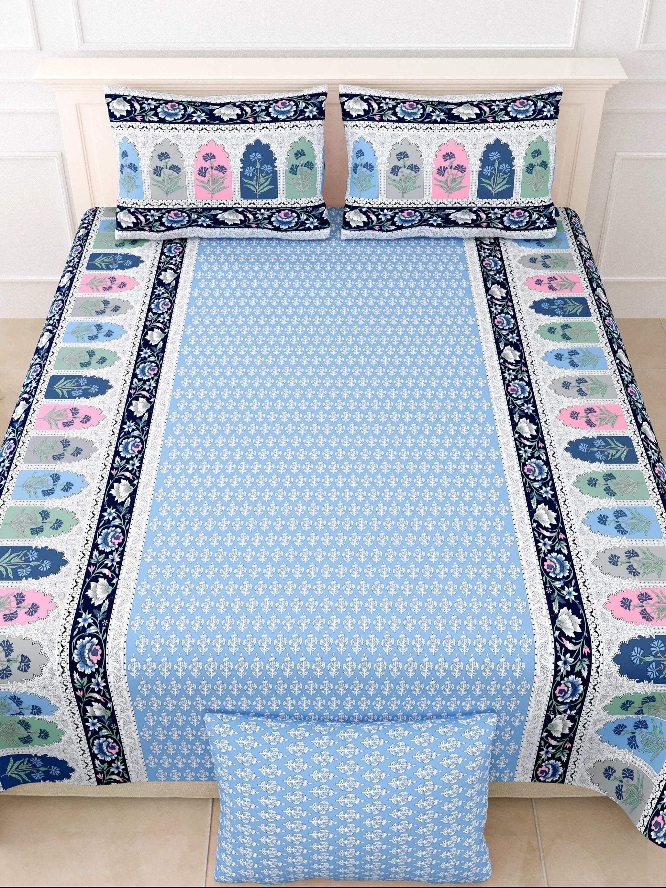 1 Double King Size Bedsheet 86*104 inches (7.1*8.6 Feet) with 2 Pillow Cover | Rich Fast Colour with No Colour Bleeding | Soft & Skin Friendly (438-C)