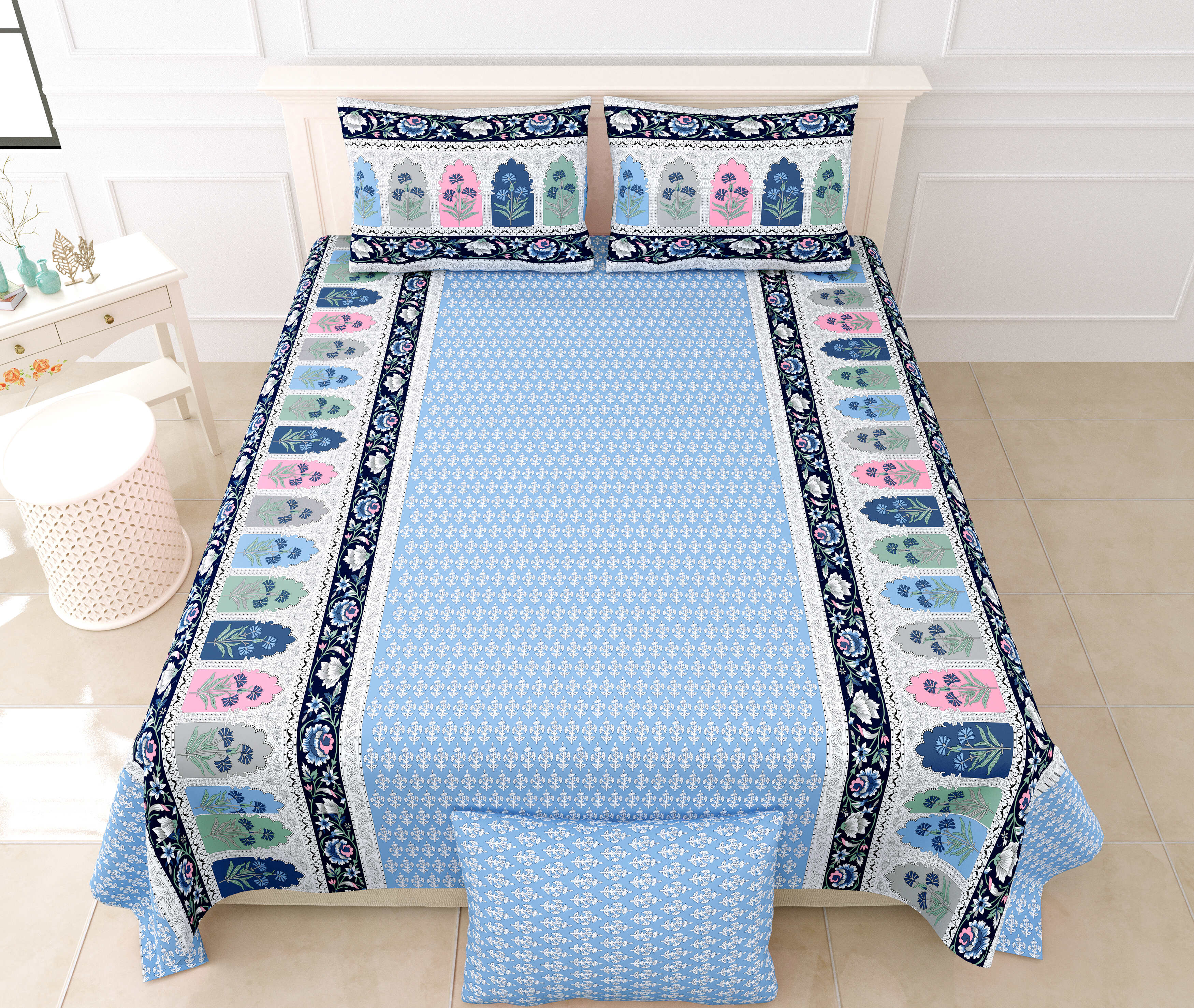 1 Double King Size Bedsheet 86*104 inches (7.1*8.6 Feet) with 2 Pillow Cover | Rich Fast Colour with No Colour Bleeding | Soft & Skin Friendly (438-C)