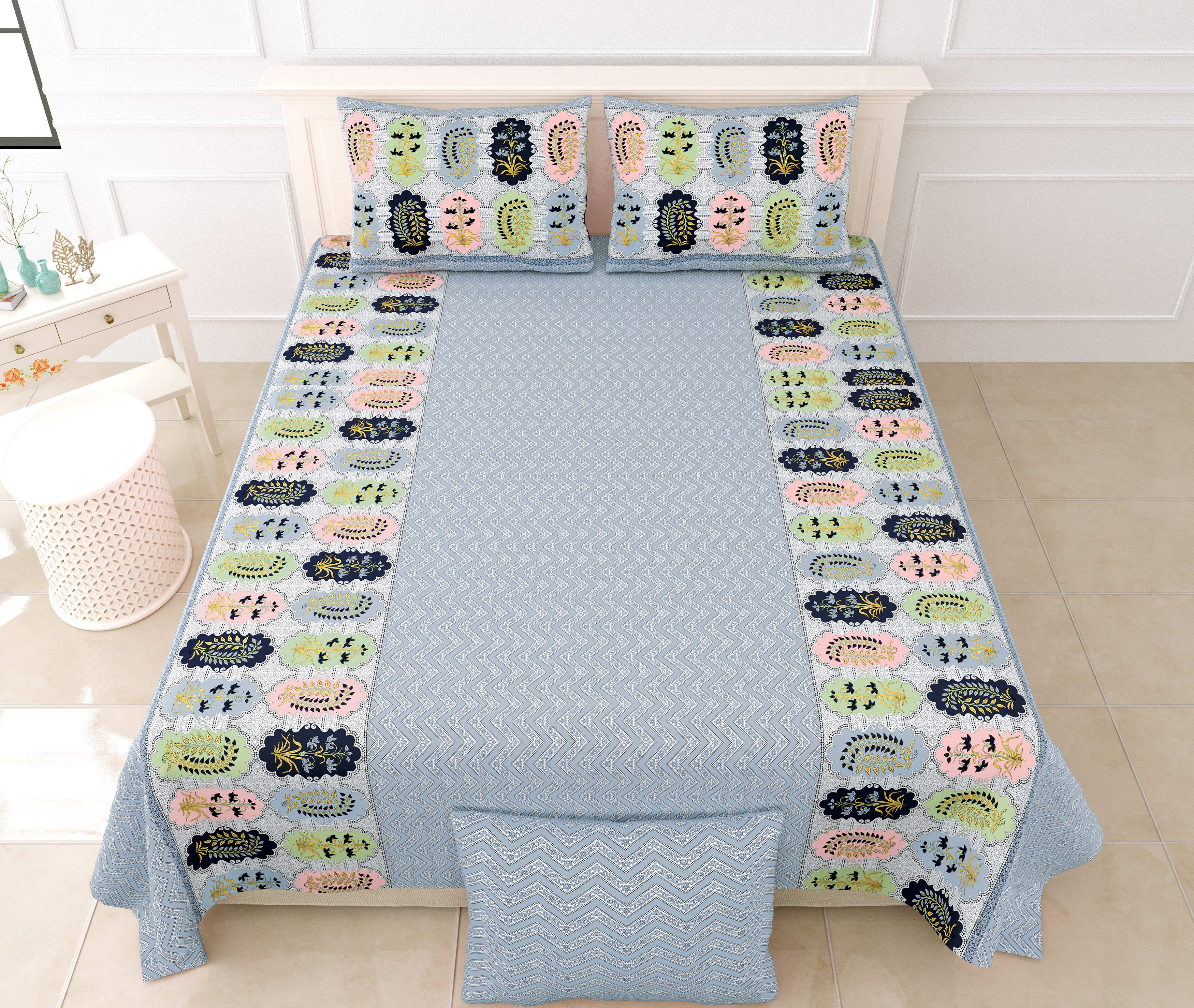 1 Double King Size Bedsheet 86*104 inches (7.1*8.6 Feet) with 2 Pillow Cover | Rich Fast Colour with No Colour Bleeding | Soft & Skin Friendly (439-C)