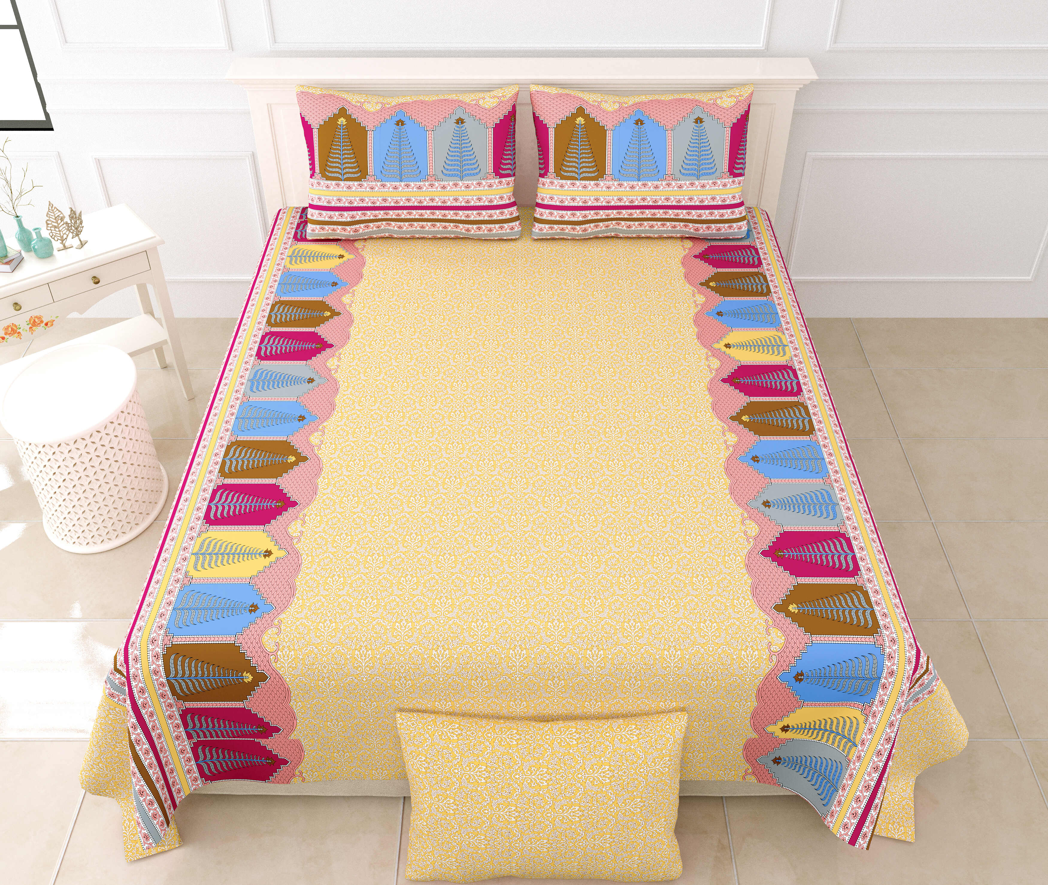 1 Double King Size Bedsheet 86*104 inches (7.1*8.6 Feet) with 2 Pillow Cover | Rich Fast Colour with No Colour Bleeding | Soft & Skin Friendly (440-A)