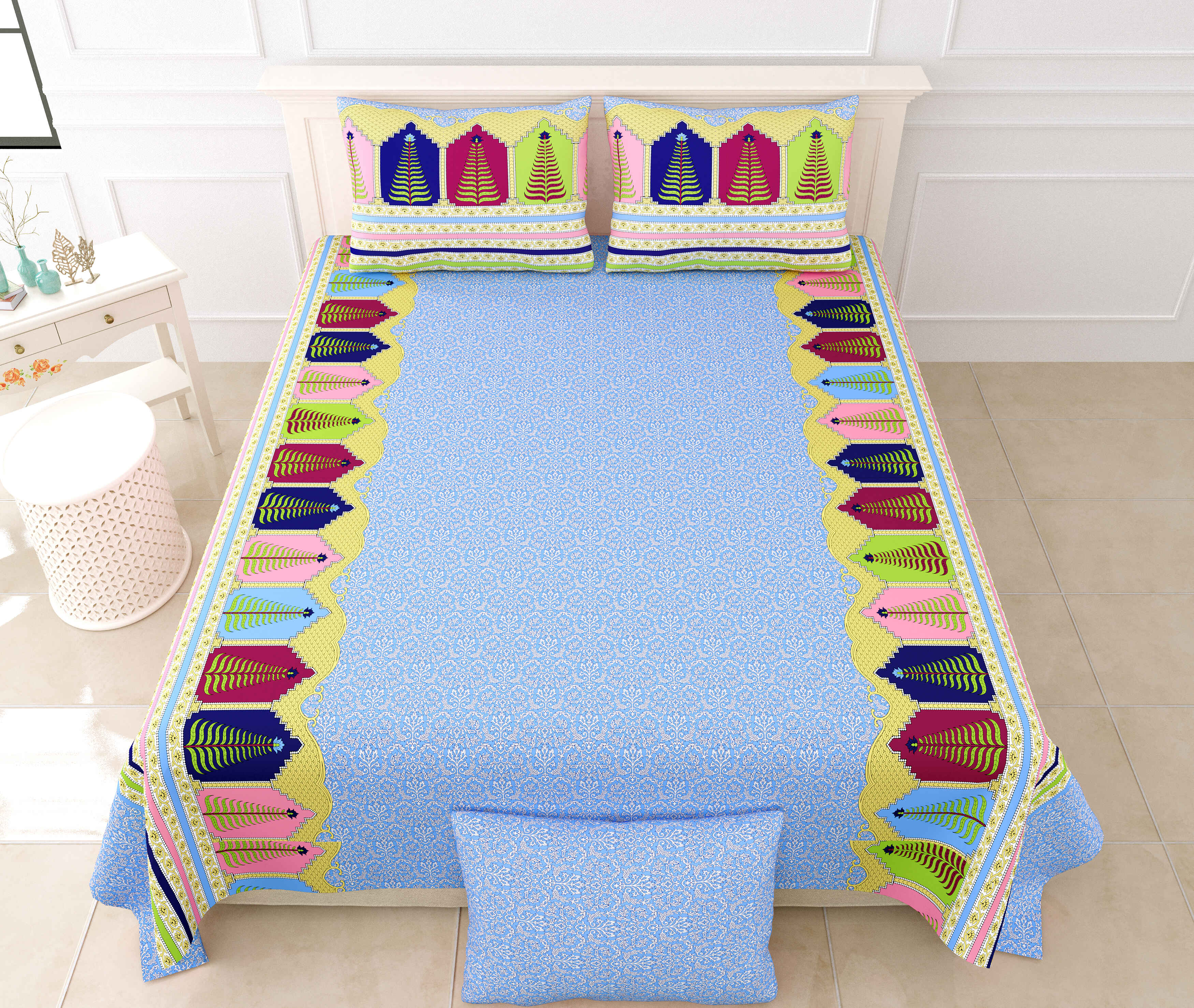 1 Double King Size Bedsheet 86*104 inches (7.1*8.6 Feet) with 2 Pillow Cover | Rich Fast Colour with No Colour Bleeding | Soft & Skin Friendly (440-B)