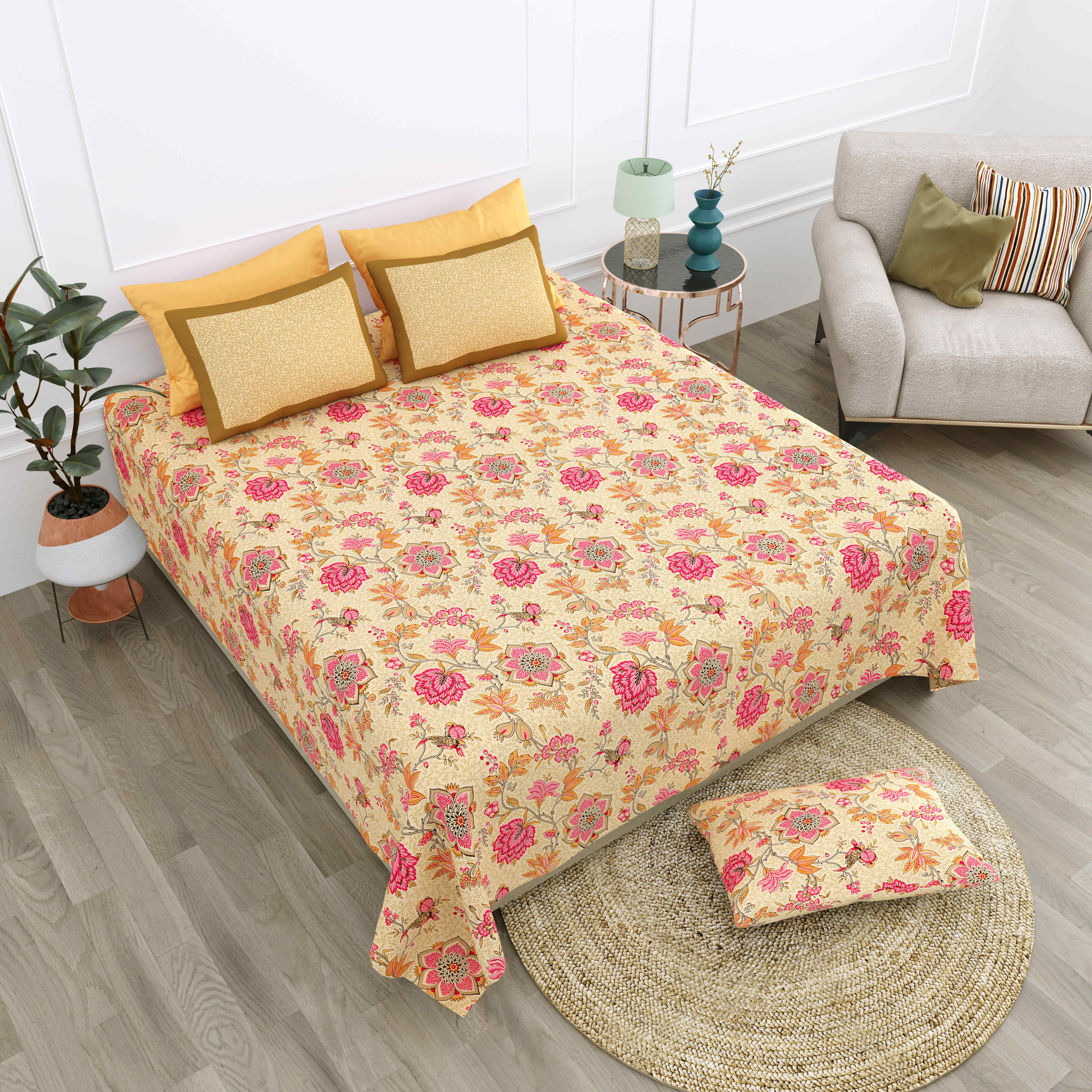 LIVING ROOTS 1 SUPER King Size Bedsheet 104*104 inches (8.6*8.6feet) with 2 Pillow Cover | Rich Fast Colour with No Colour Bleeding | Soft & Skin Friendly (444-A)