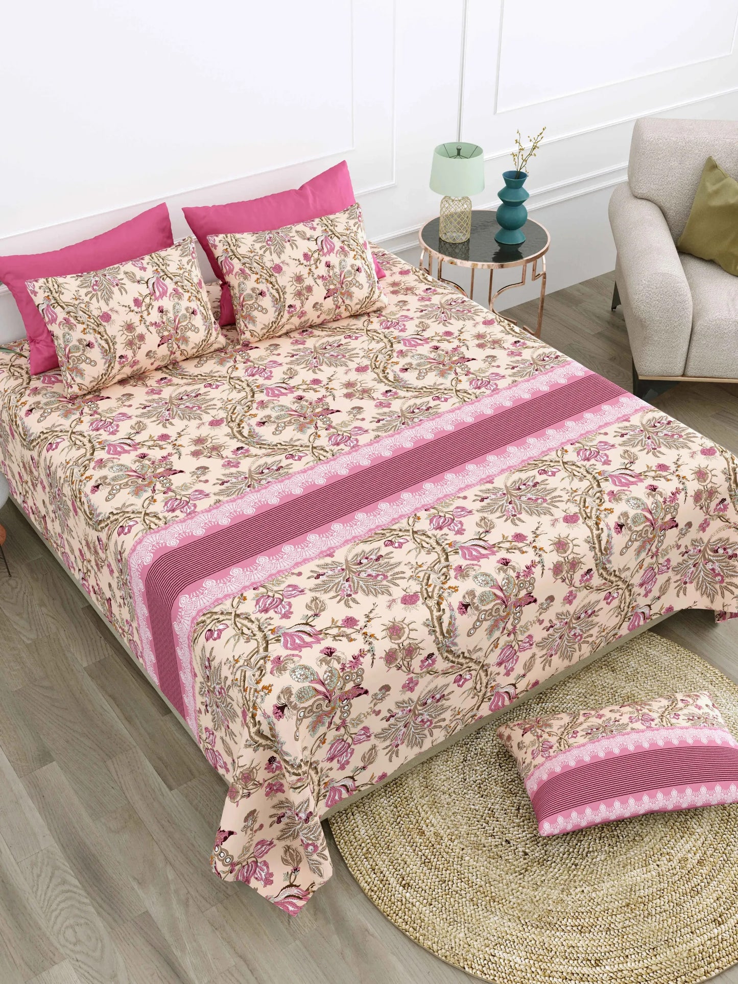 1 SUPER King Size Bedsheet 104*104 inches (8.6*8.6feet) with 2 Pillow Cover | Rich Fast Colour with No Colour Bleeding | Soft & Skin Friendly (449-A)