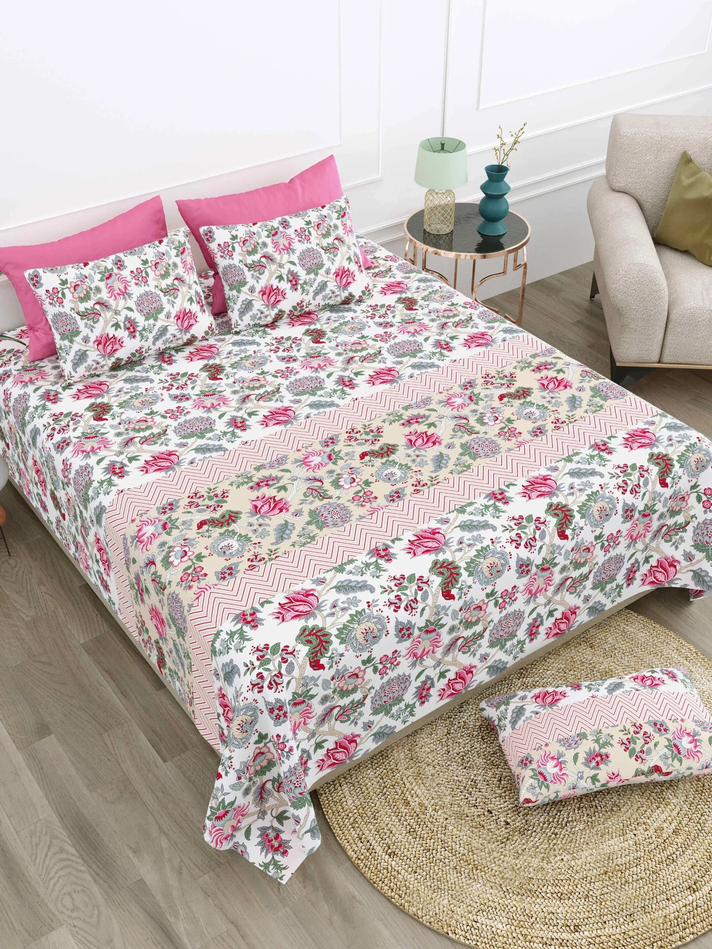 1 SUPER King Size Bedsheet 104*104 inches (8.6*8.6feet) with 2 Pillow Cover | Rich Fast Colour with No Colour Bleeding | Soft & Skin Friendly (450-F)