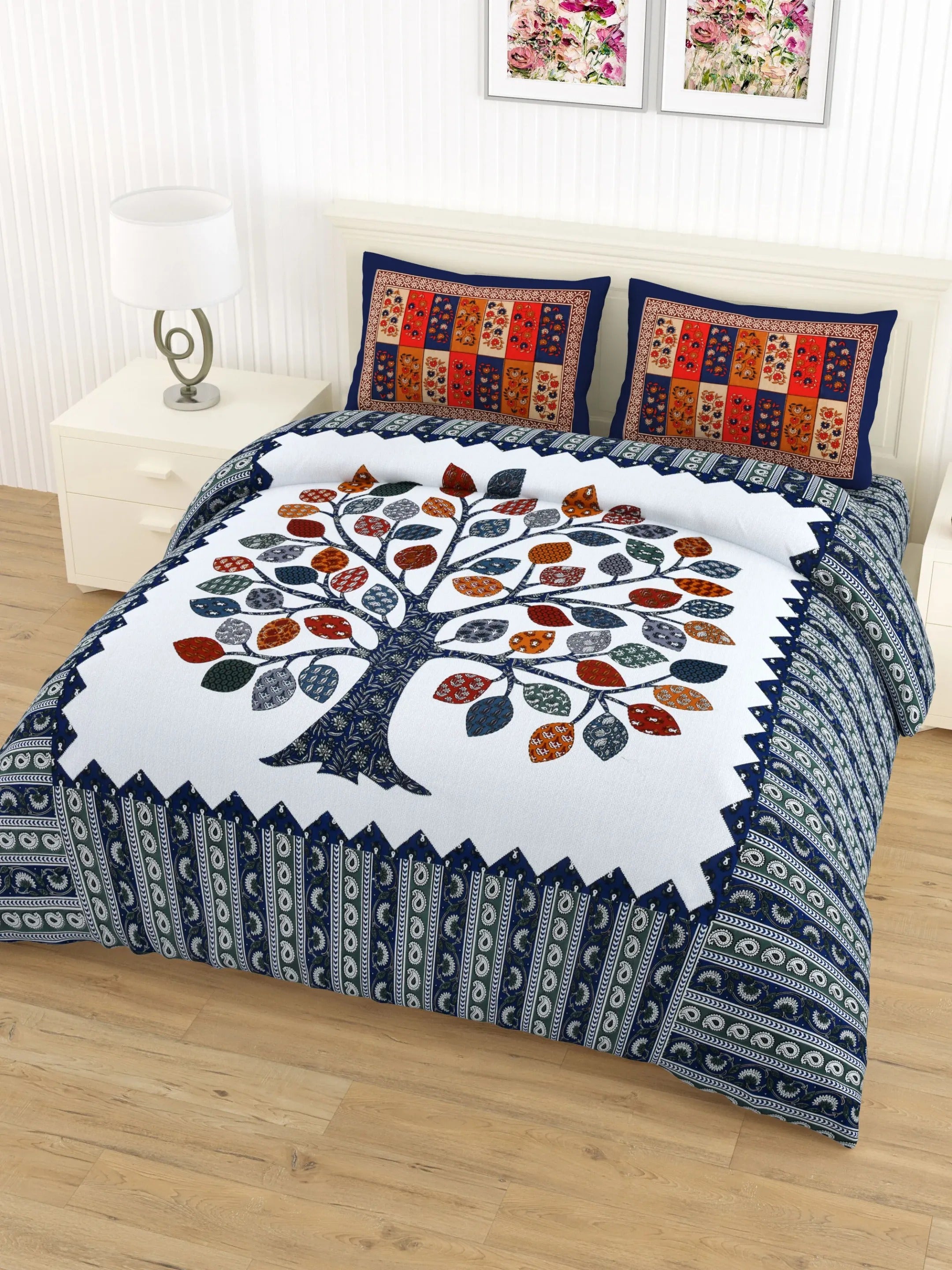 1 Double queen Size Bedsheet 86*96 inches (7.1*8 feet) with 2 Pillow Cover | Rich Fast Colour with No Colour Bleeding | Soft & Skin Friendly (452-A)