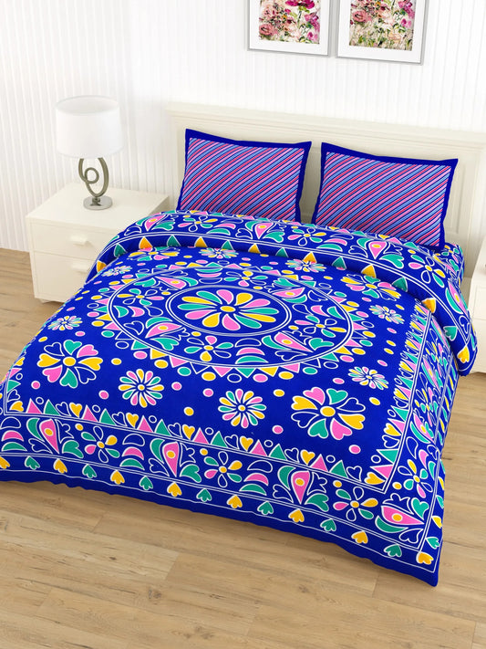 1 Double queen Size Bedsheet 86*96 inches (7.1*8 feet) with 2 Pillow Cover | Rich Fast Colour with No Colour Bleeding | Soft & Skin Friendly (453-A)