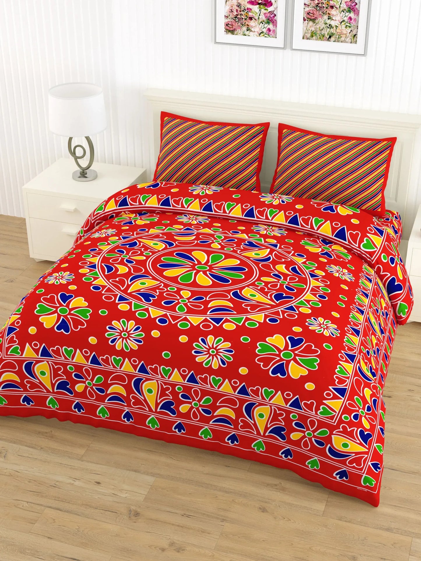 1 Double queen Size Bedsheet 86*96 inches (7.1*8 feet) with 2 Pillow Cover | Rich Fast Colour with No Colour Bleeding | Soft & Skin Friendly (453-C)