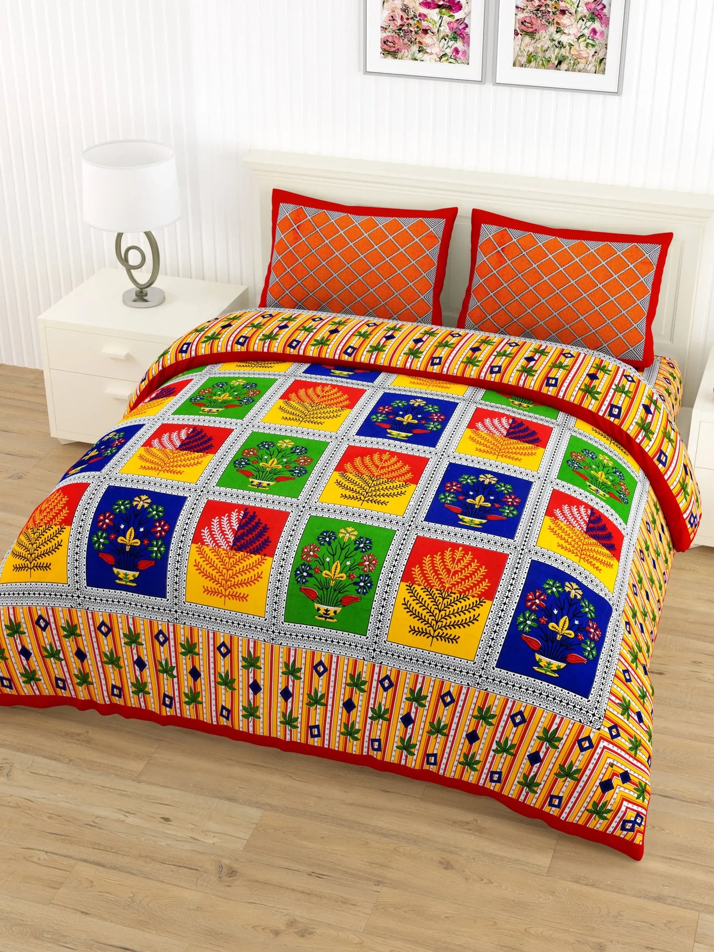 1 Double queen Size Bedsheet 86*96 inches (7.1*8 feet) with 2 Pillow Cover | Rich Fast Colour with No Colour Bleeding | Soft & Skin Friendly (456-A)