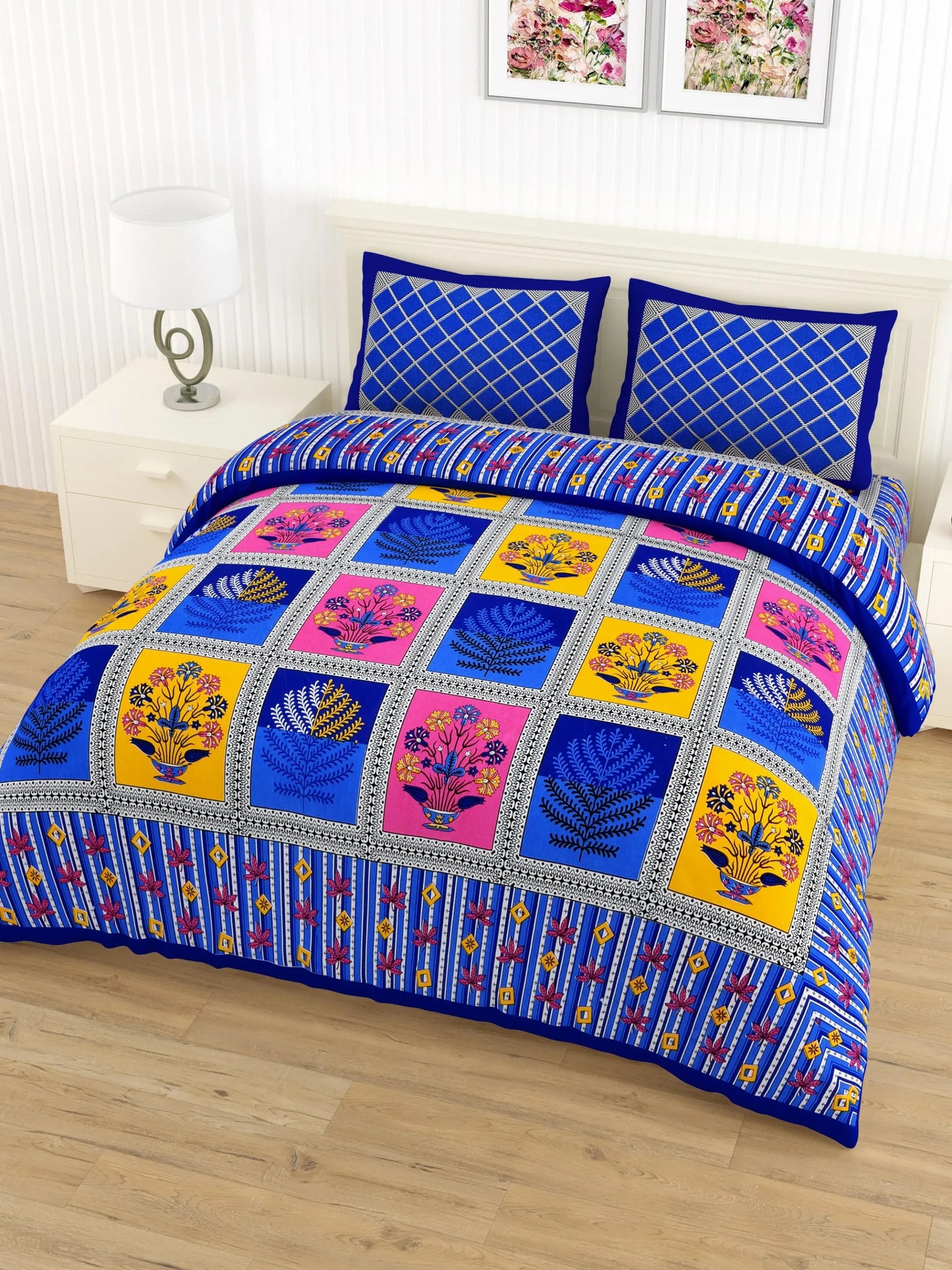 1 Double queen Size Bedsheet 86*96 inches (7.1*8 feet) with 2 Pillow Cover | Rich Fast Colour with No Colour Bleeding | Soft & Skin Friendly (456-C)