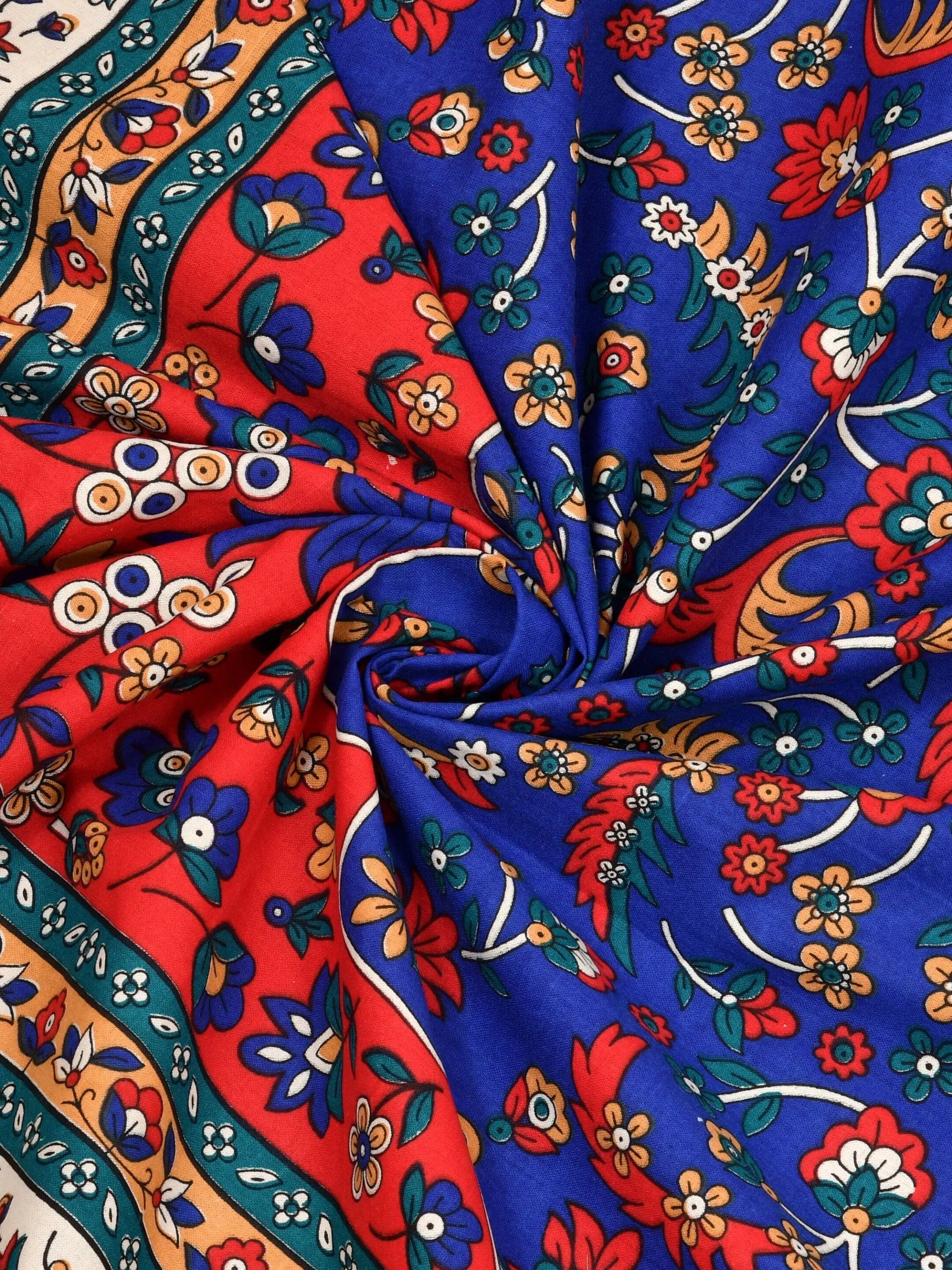 LIVING ROOTS Jaipuri Hand Block Print Queen Cotton Bedsheet  86 * 96 Inches (7.1 * 8 Feet) with 2 Pillow Cover | 180 TC | Rich Fast Colour with No Colour Bleeding (457-A)