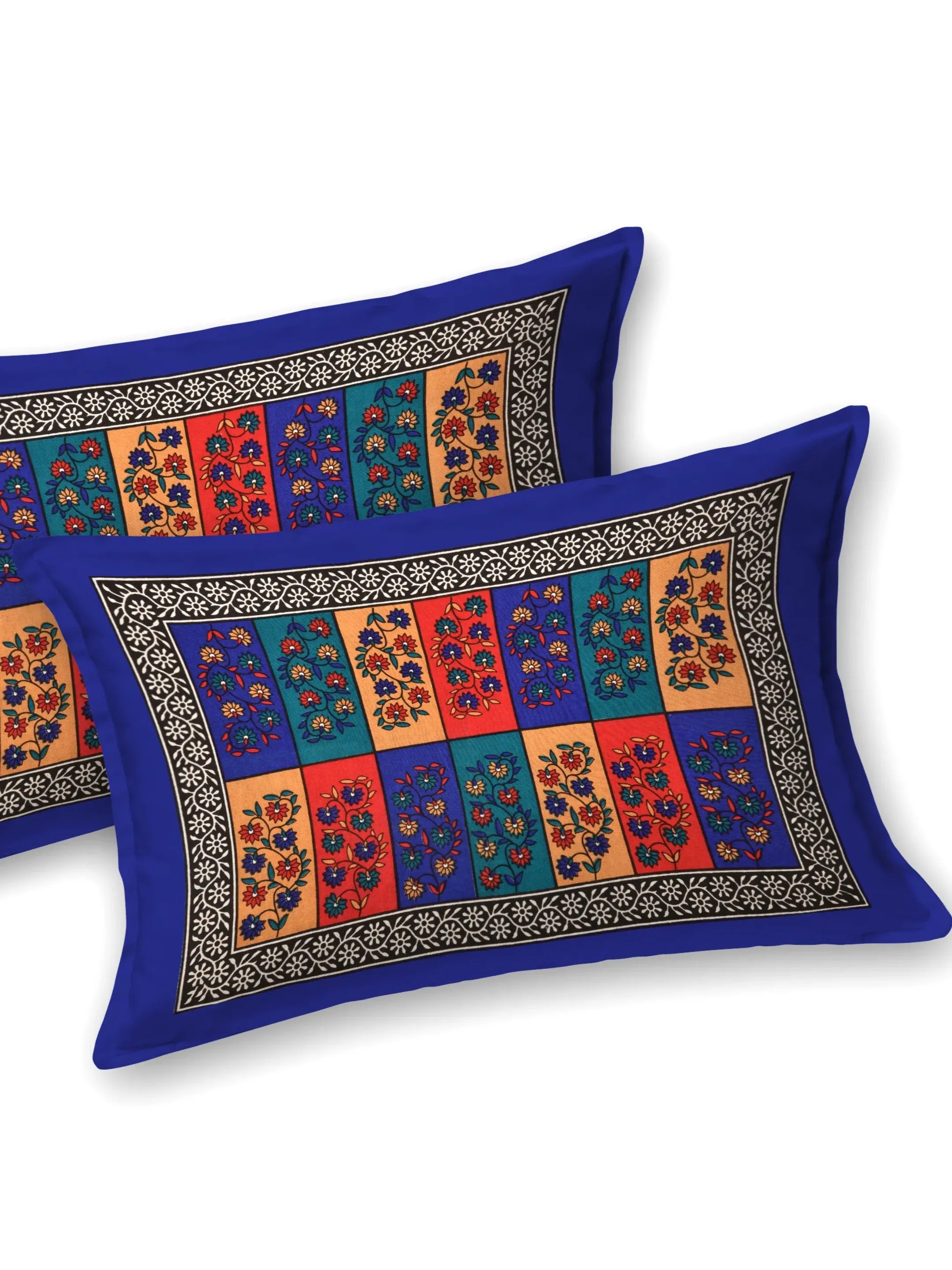 LIVING ROOTS Jaipuri Hand Block Print Queen Cotton Bedsheet  86 * 96 Inches (7.1 * 8 Feet) with 2 Pillow Cover | 180 TC | Rich Fast Colour with No Colour Bleeding (457-A)