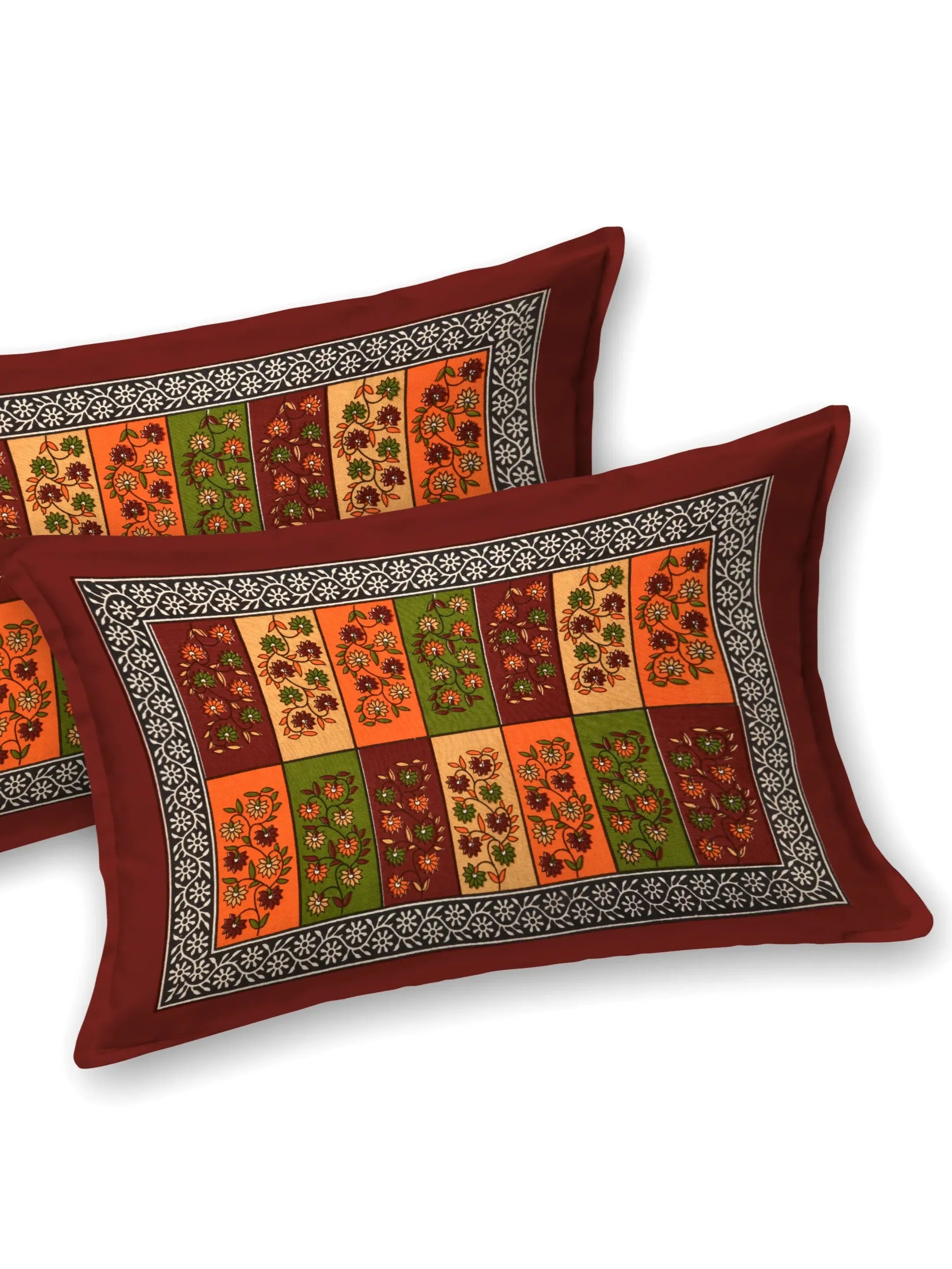 LIVING ROOTS Jaipuri Hand Block Print Queen Cotton Bedsheet  86 * 96 Inches (7.1 * 8 Feet) with 2 Pillow Cover | 180 TC | Rich Fast Colour with No Colour Bleeding (457-B)