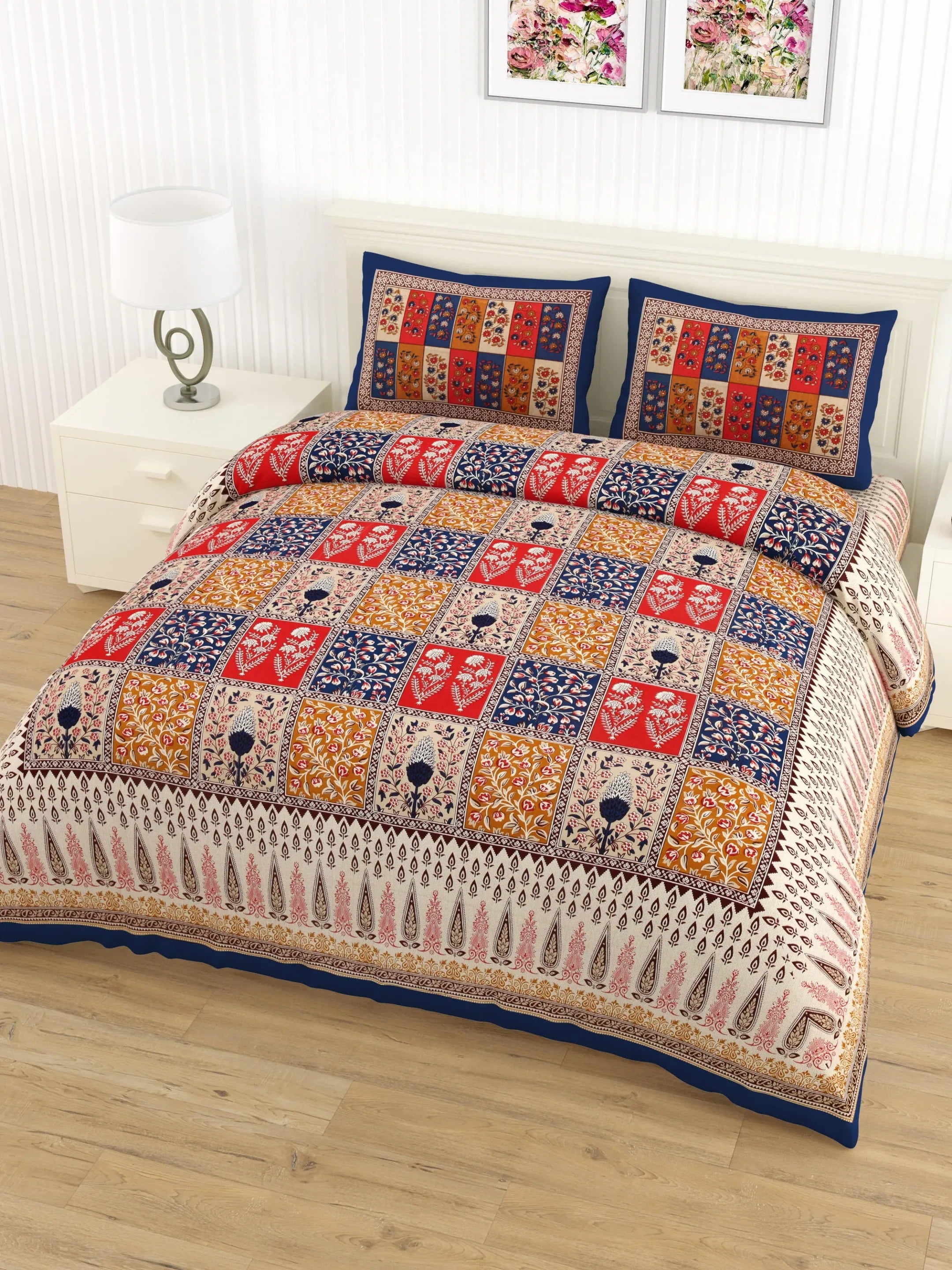 1 Double queen Size Bedsheet 86*96 inches (7.1*8 feet) with 2 Pillow Cover | Rich Fast Colour with No Colour Bleeding | Soft & Skin Friendly (459-A)
