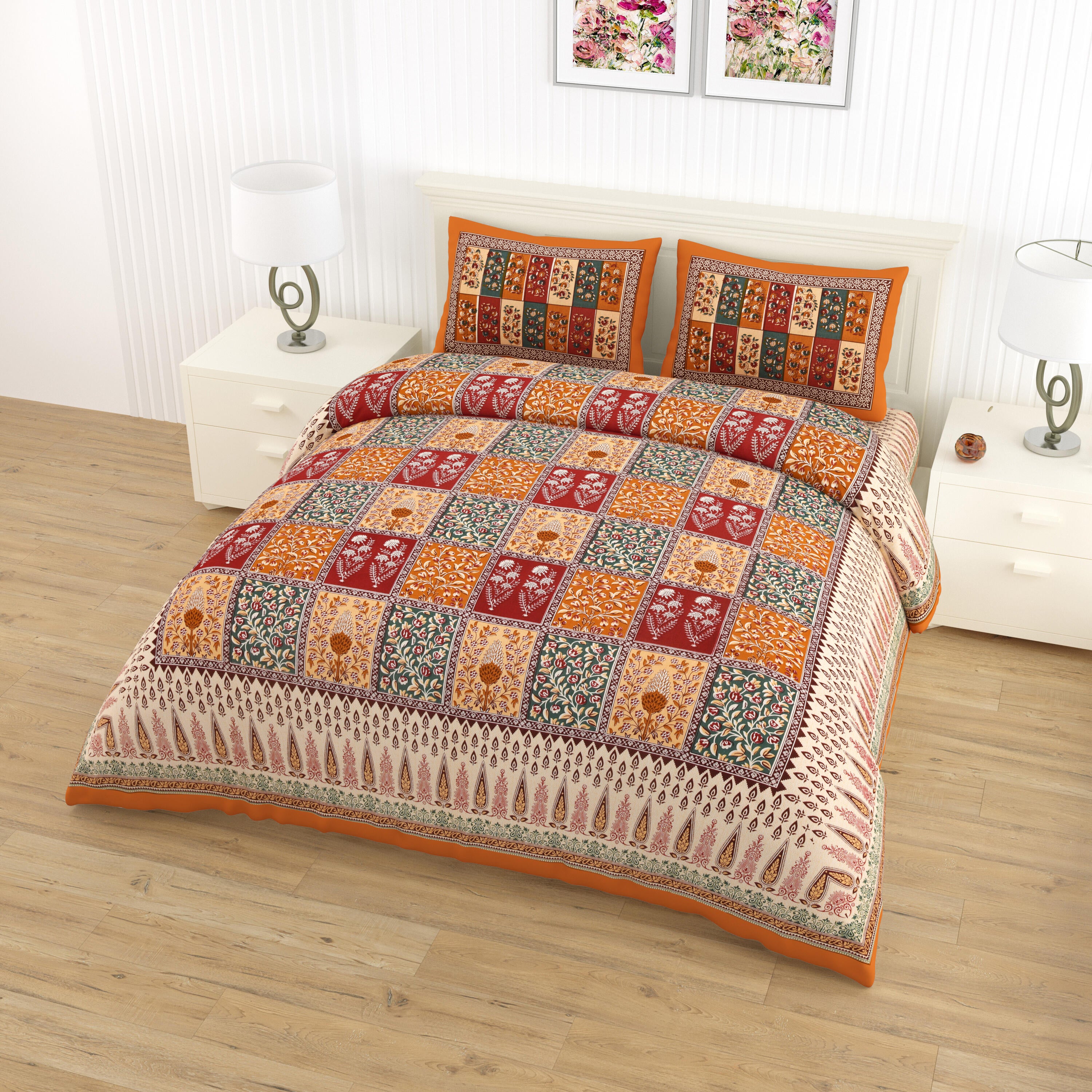 1 Double queen Size Bedsheet 86*96 inches (7.1*8 feet) with 2 Pillow Cover | Rich Fast Colour with No Colour Bleeding | Soft & Skin Friendly (459-C)