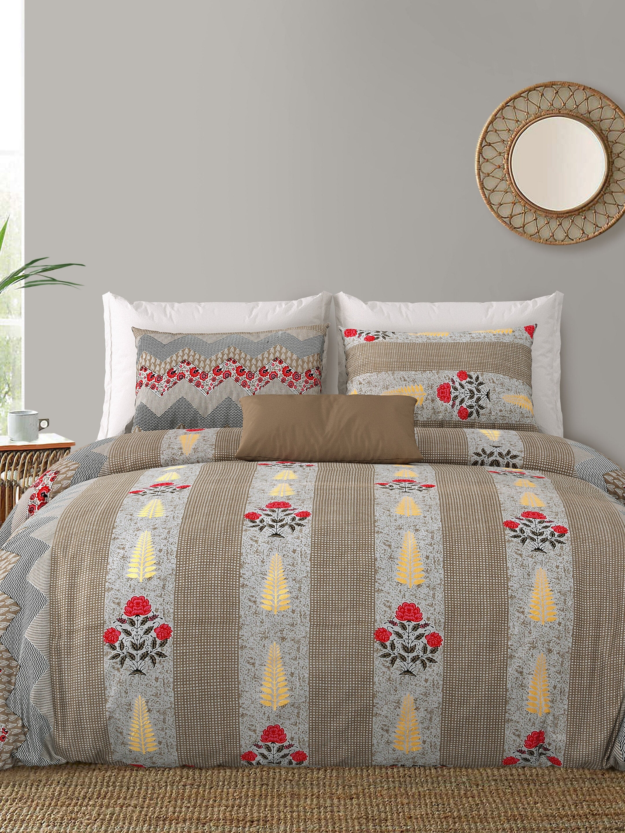 LIVING ROOTS Jaipuri Hand Block Print Double King Cotton Bedsheet 86*104 Inches (7.1*8.6 Feet) With 2 Pillow Cover | 220 TC | Rich Fast Colour With No Colour Bleeding (463-A)