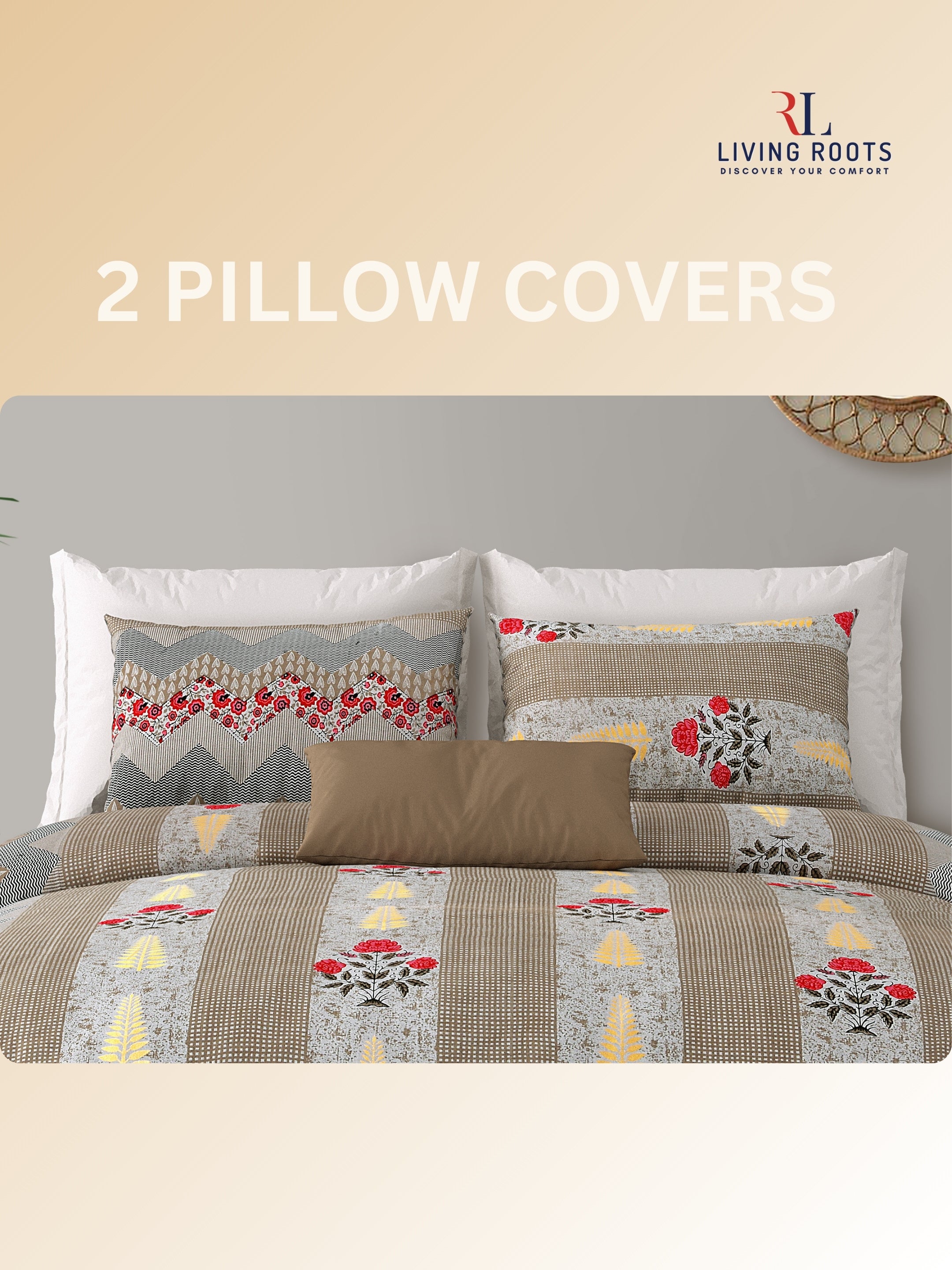 LIVING ROOTS Jaipuri Hand Block Print Double King Cotton Bedsheet 86*104 Inches (7.1*8.6 Feet) With 2 Pillow Cover | 220 TC | Rich Fast Colour With No Colour Bleeding (463-A)