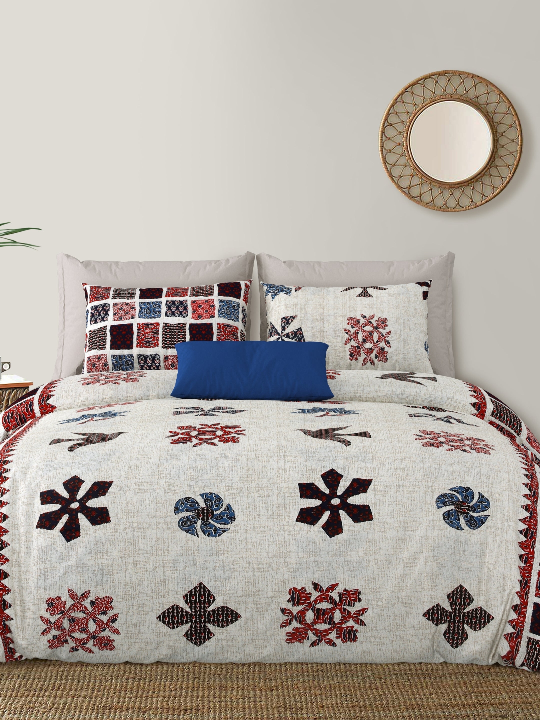 LIVING ROOTS Jaipuri Hand Block Print Double King Cotton Bedsheet 86 * 104 Inches (7.1*8.6 Feet) With 2 Pillow Cover | 220 TC | Rich Fast Colour with No Colour Bleeding (465-B)