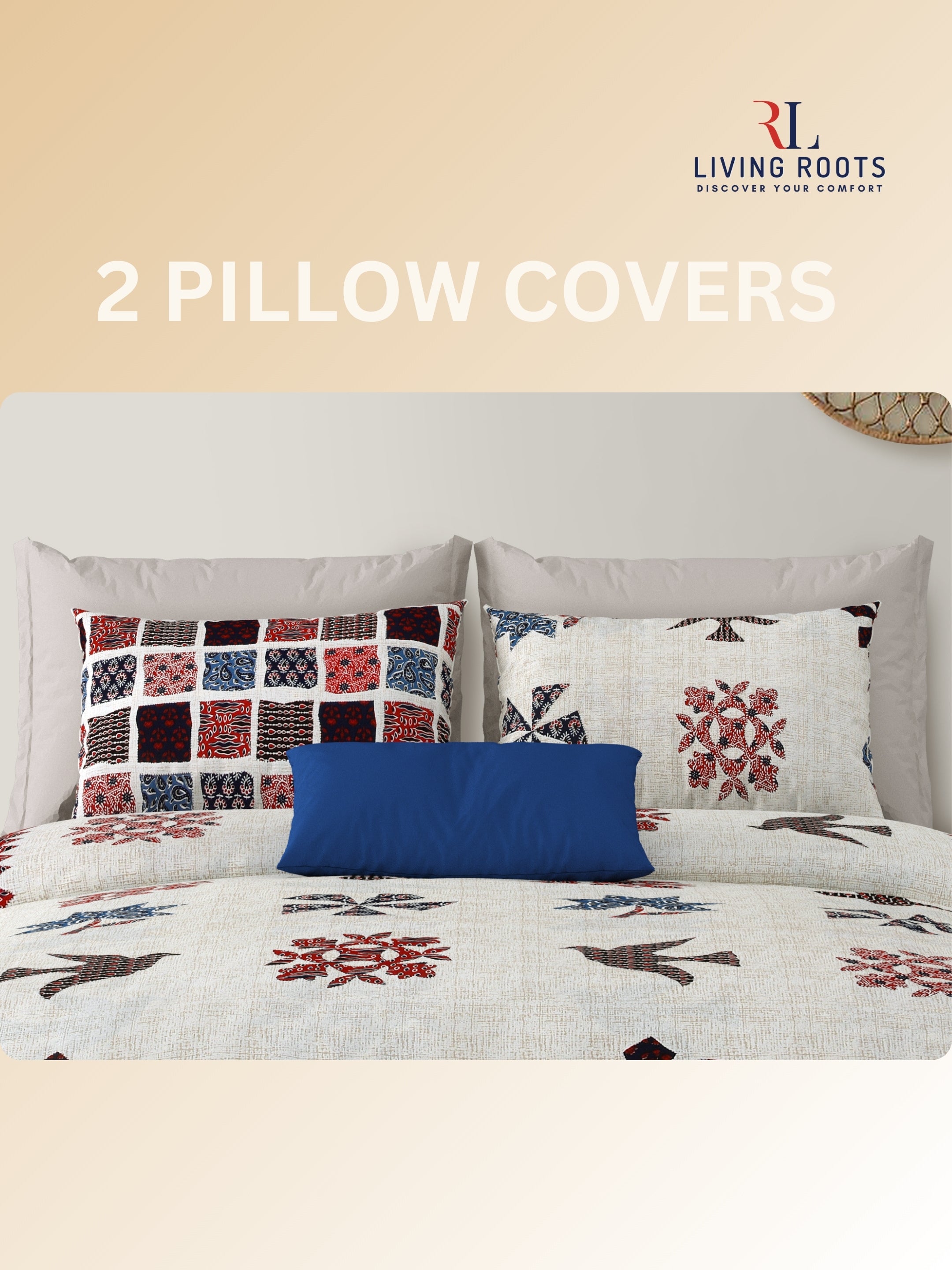 LIVING ROOTS Jaipuri Hand Block Print Double King Cotton Bedsheet 86 * 104 Inches (7.1*8.6 Feet) With 2 Pillow Cover | 220 TC | Rich Fast Colour with No Colour Bleeding (465-B)