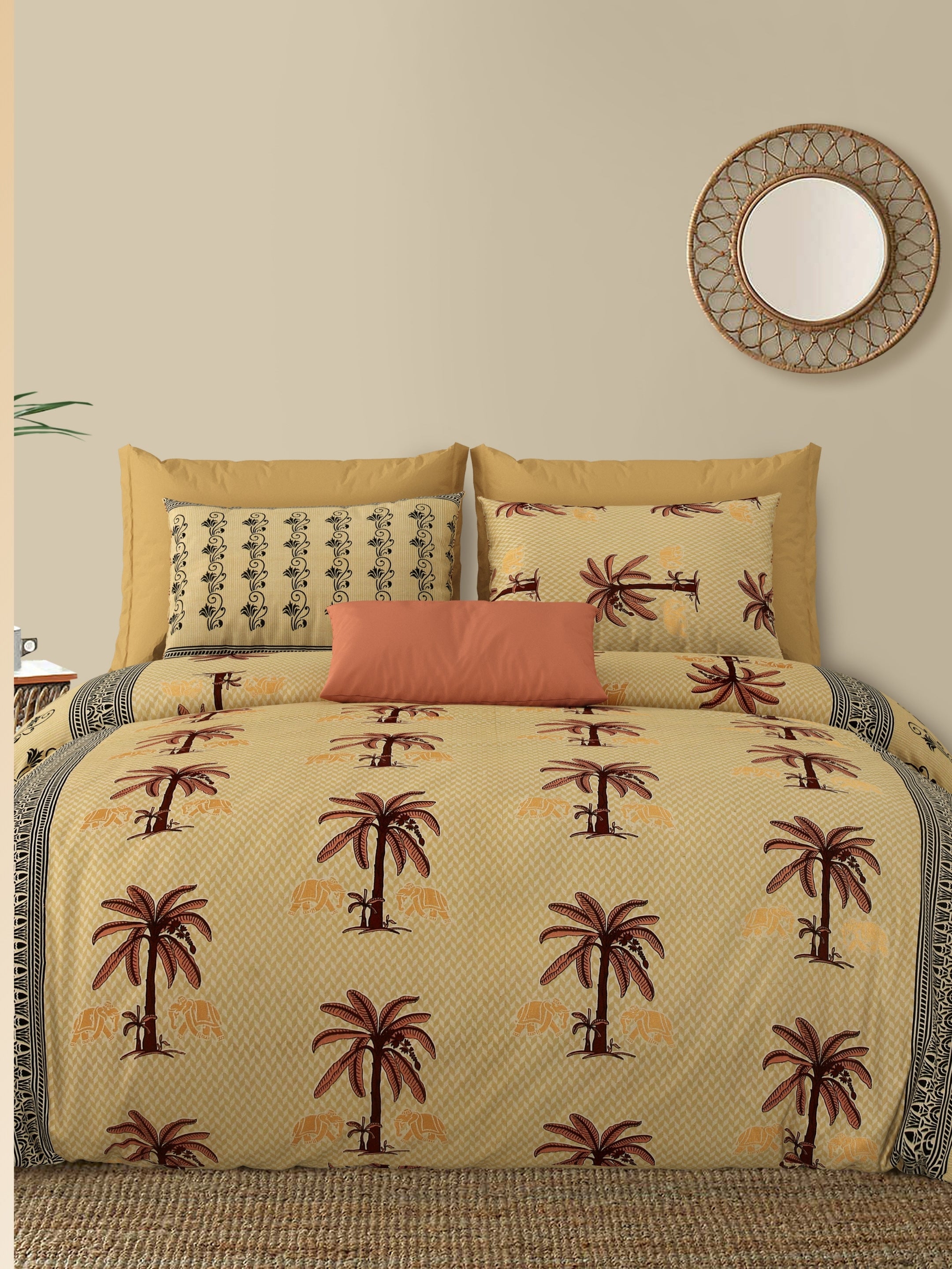 LIVING ROOTS Jaipuri Hand Block Print Double King Cotton Bedsheet 86*104 Inches (7.1*8.6 Feet) With 2 Pillow Cover | 220 TC | Rich Fast Colour With No Colour Bleeding (466-B) (Yellow)