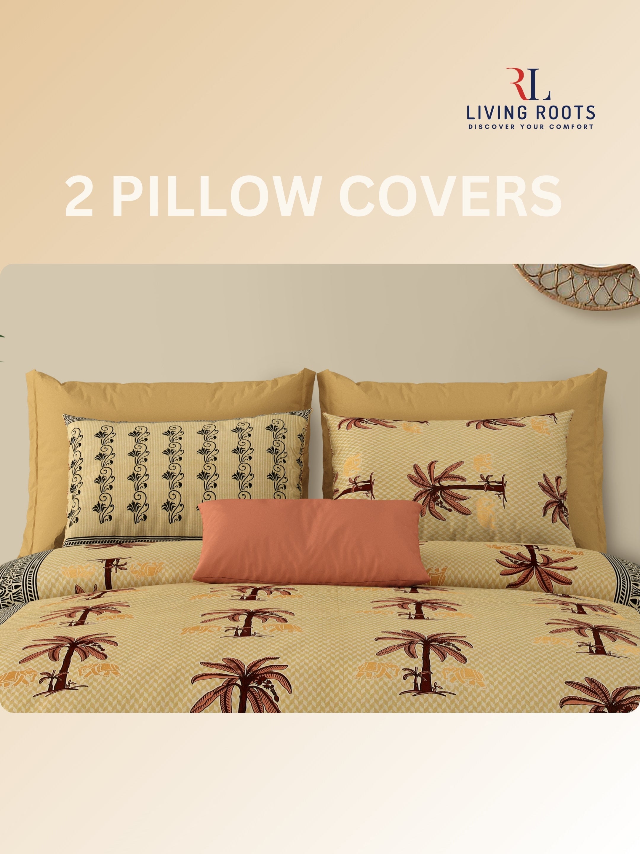 LIVING ROOTS Jaipuri Hand Block Print Double King Cotton Bedsheet 86*104 Inches (7.1*8.6 Feet) With 2 Pillow Cover | 220 TC | Rich Fast Colour With No Colour Bleeding (466-B) (Yellow)