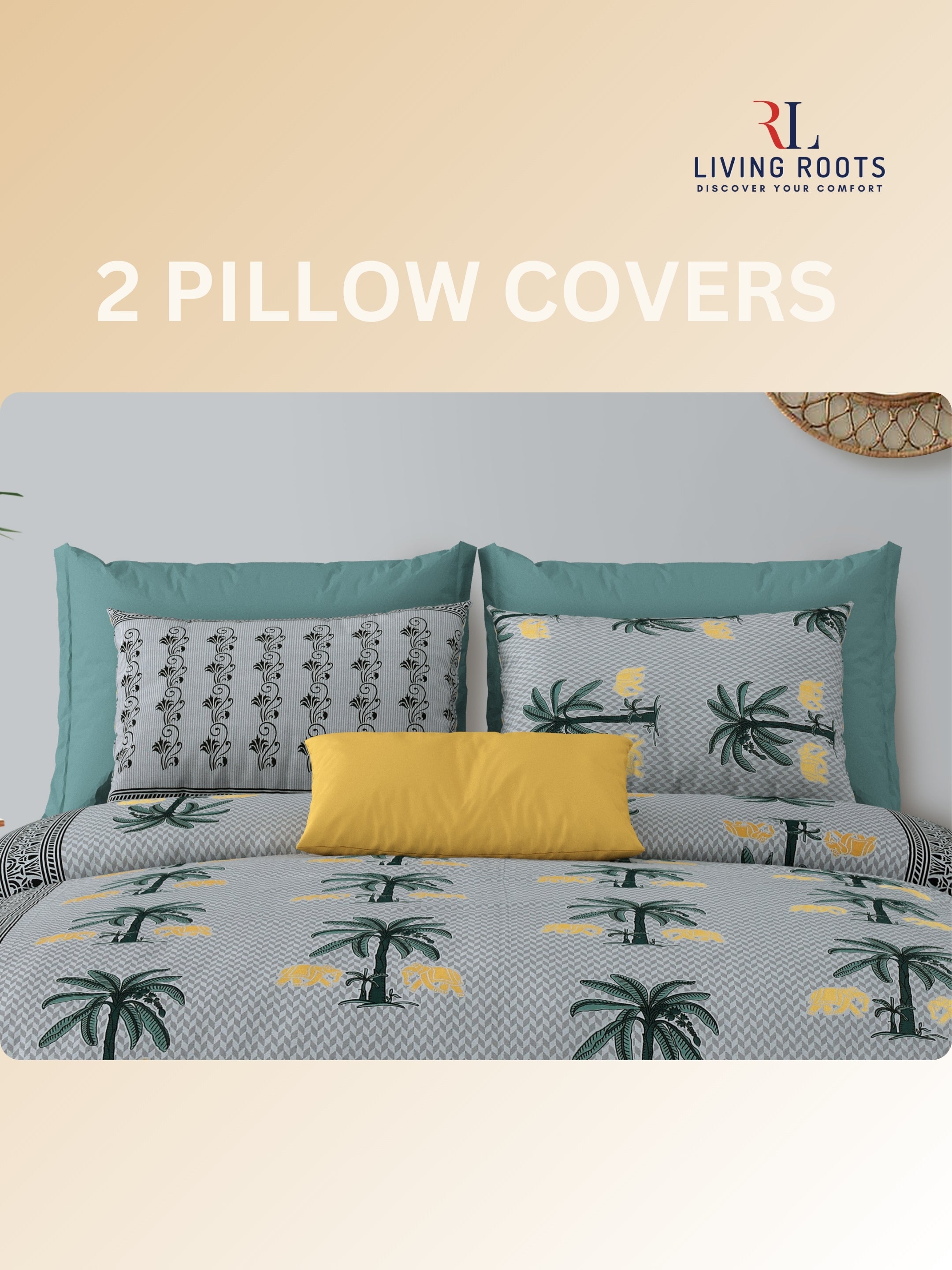 LIVING ROOTS Jaipuri Hand Block Print Double King Cotton Bedsheet 86*104 Inches (7.1*8.6 Feet) With 2 Pillow Cover | 220 TC | Rich Fast Colour With No Colour Bleeding (466-C) (Grey)