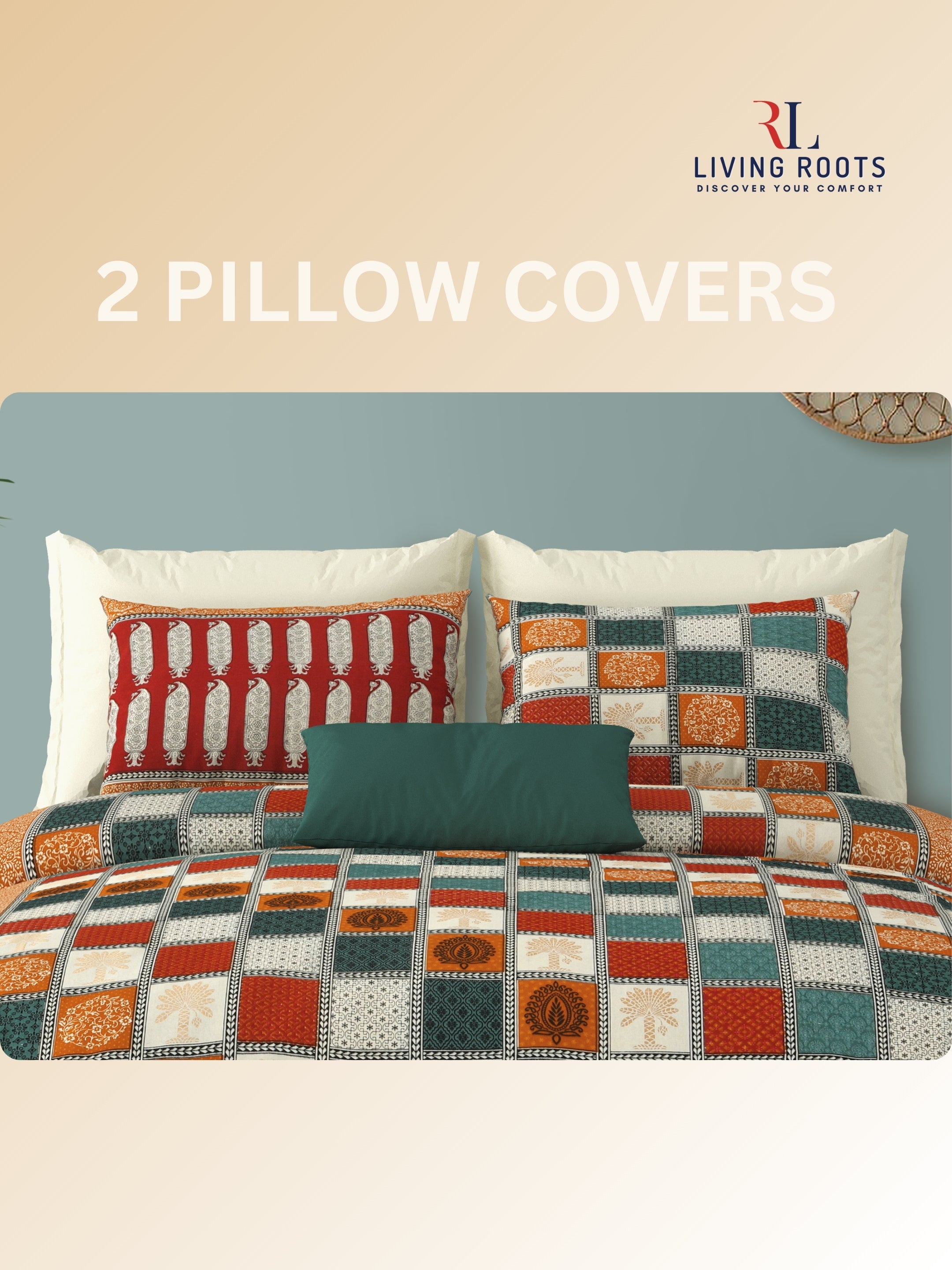 LIVING ROOTS Jaipuri Hand Block Print Double King Cotton Bedsheet 86*104 Inches (7.1*8.6 Feet) With 2 Pillow Cover | 220 TC | Rich Fast Colour With No Colour Bleeding (467-A)