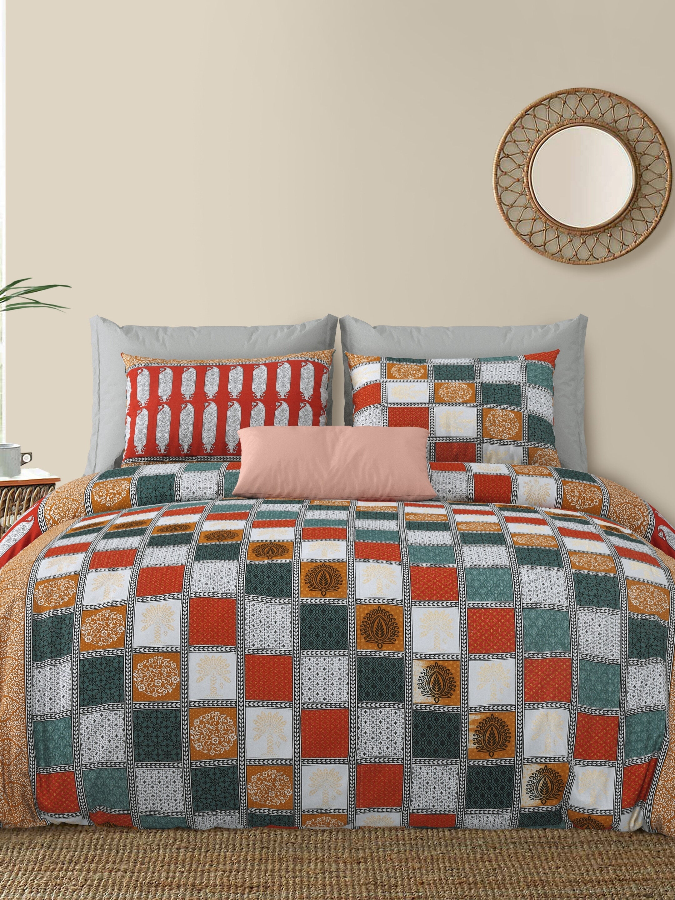 LIVING ROOTS Jaipuri Hand Block Print Double King Cotton Bedsheet 86*104 Inches (7.1*8.6 Feet) With 2 Pillow Cover | 220 TC | Rich Fast Colour With No Colour Bleeding (467-B)