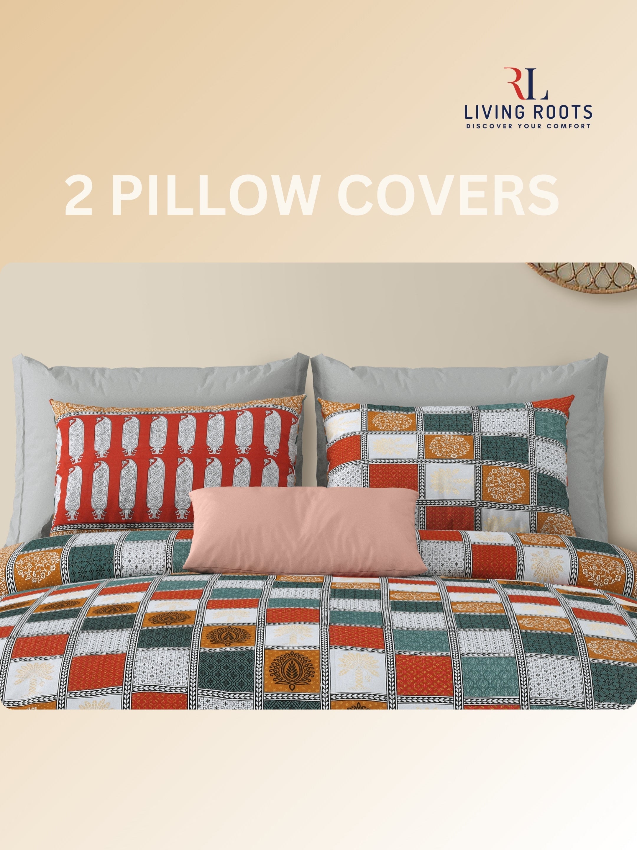 LIVING ROOTS Jaipuri Hand Block Print Double King Cotton Bedsheet 86*104 Inches (7.1*8.6 Feet) With 2 Pillow Cover | 220 TC | Rich Fast Colour With No Colour Bleeding (467-B)