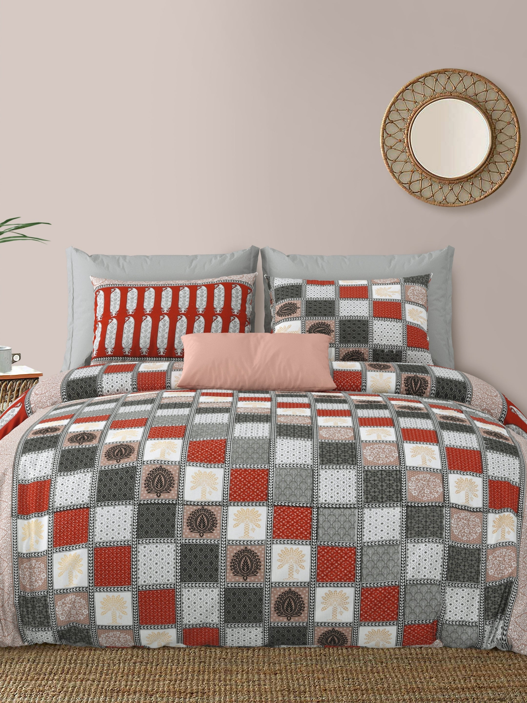 LIVING ROOTS Jaipuri Hand Block Print Double King Cotton Bedsheet 86*104 Inches (7.1*8.6 Feet) With 2 Pillow Cover | 220 TC | Rich Fast Colour With No Colour Bleeding (467-C)
