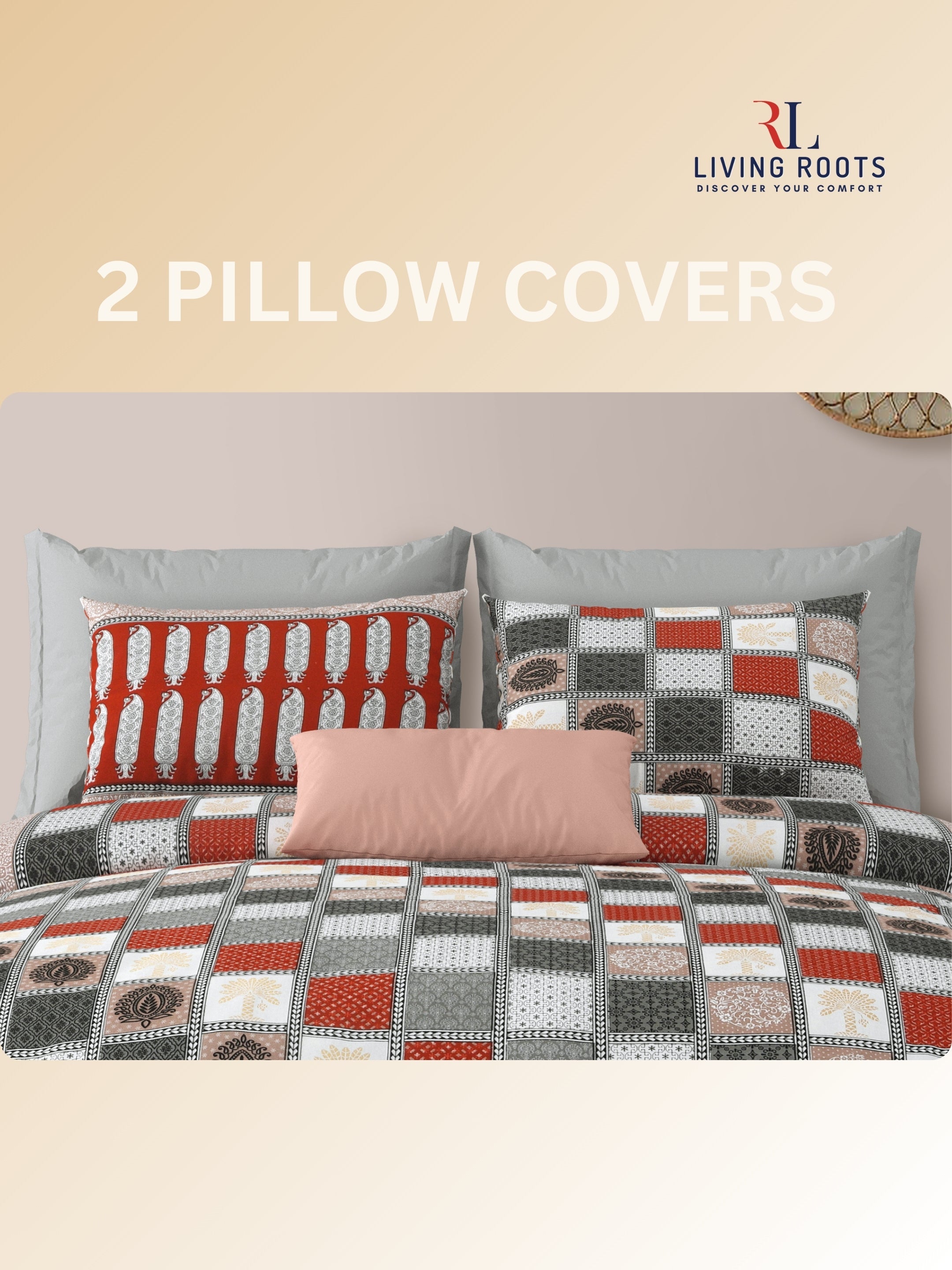 LIVING ROOTS Jaipuri Hand Block Print Double King Cotton Bedsheet 86*104 Inches (7.1*8.6 Feet) With 2 Pillow Cover | 220 TC | Rich Fast Colour With No Colour Bleeding (467-C)