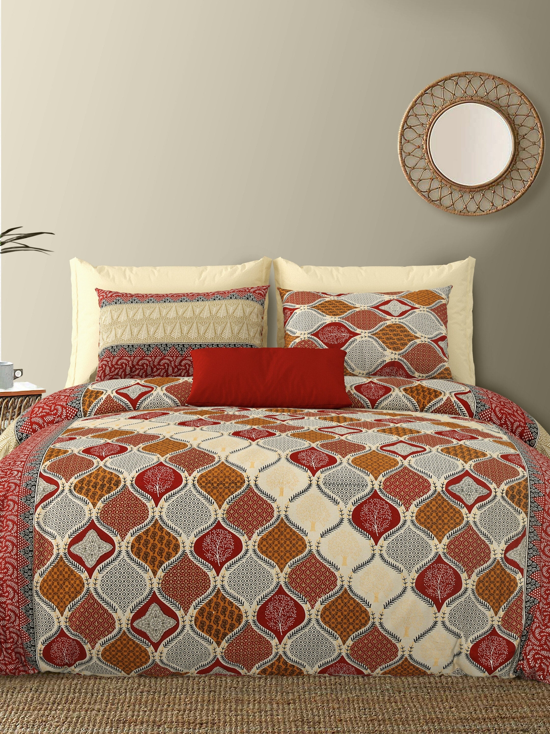 LIVING ROOTS Jaipuri Hand Block Print Double King Cotton Bedsheet 86*104 Inches (7.1*8.6 Feet) With 2 Pillow Cover | 220 TC | Rich Fast Colour With No Colour Bleeding (468-B)