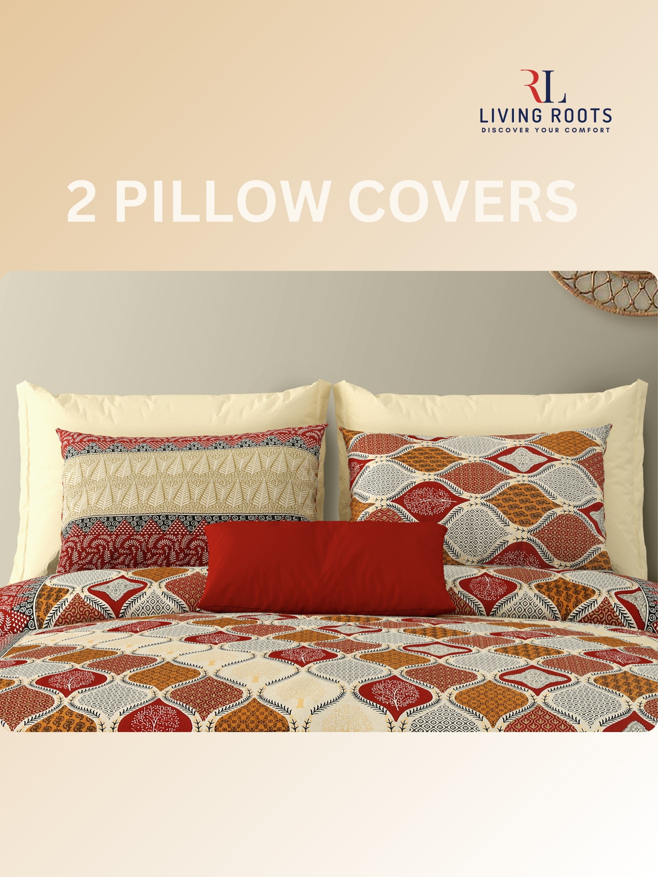 LIVING ROOTS Jaipuri Hand Block Print Double King Cotton Bedsheet 86*104 Inches (7.1*8.6 Feet) With 2 Pillow Cover | 220 TC | Rich Fast Colour With No Colour Bleeding (468-B)