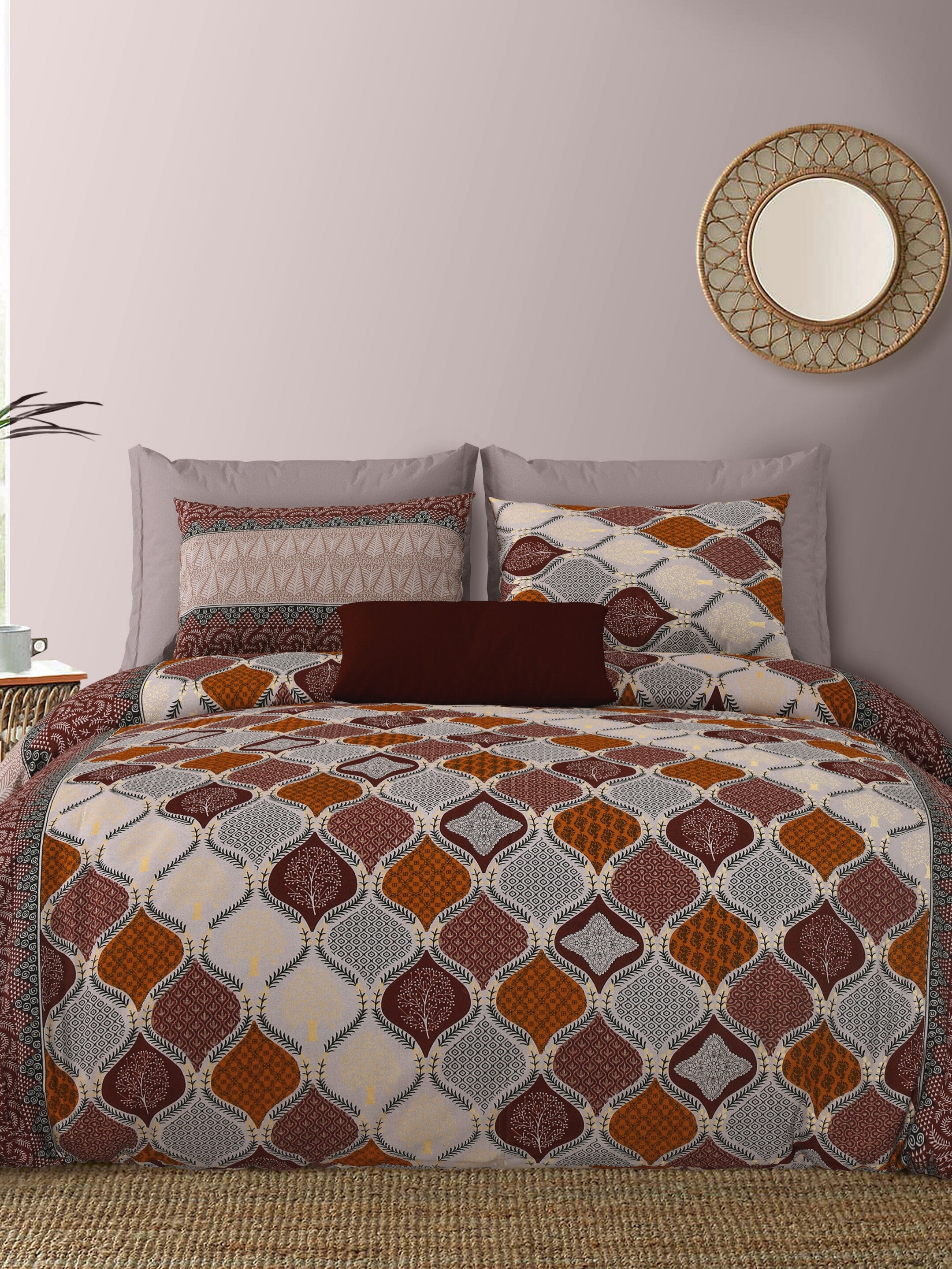LIVING ROOTS Jaipuri Hand Block Print Double King Cotton Bedsheet 86*104 Inches (7.1*8.6 Feet) With 2 Pillow Cover | 220 TC | Rich Fast Colour With No Colour Bleeding (468-C)