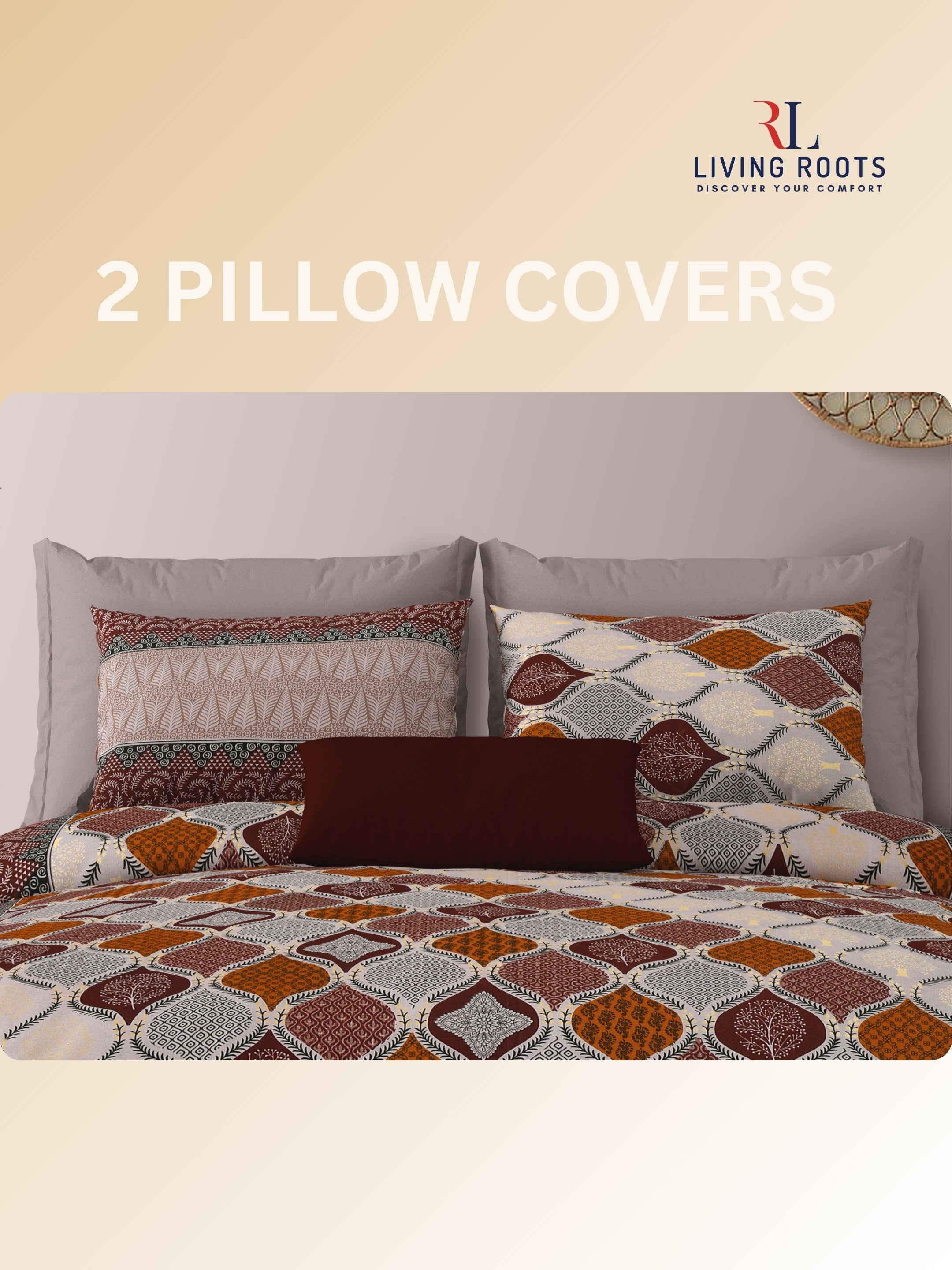 LIVING ROOTS Jaipuri Hand Block Print Double King Cotton Bedsheet 86*104 Inches (7.1*8.6 Feet) With 2 Pillow Cover | 220 TC | Rich Fast Colour With No Colour Bleeding (468-C)