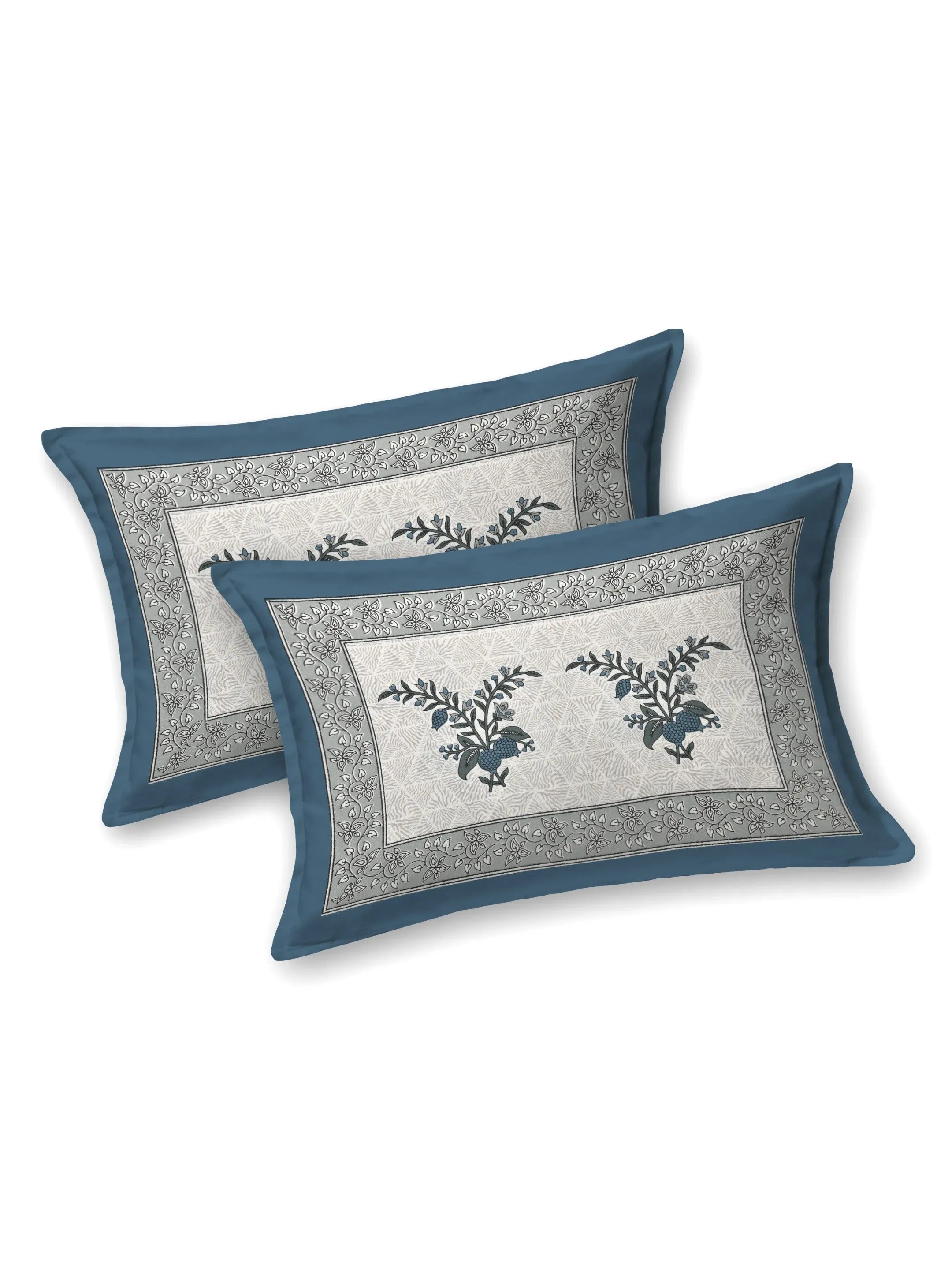 LIVING ROOTS Jaipuri Hand Block Print Double King Cotton 86*104 Inches (7.1*8.6 Feet) With 2 Pillow Cover | 220 TC | Rich Fast Colour With No Colour Bleeding (472-C) (Blue)