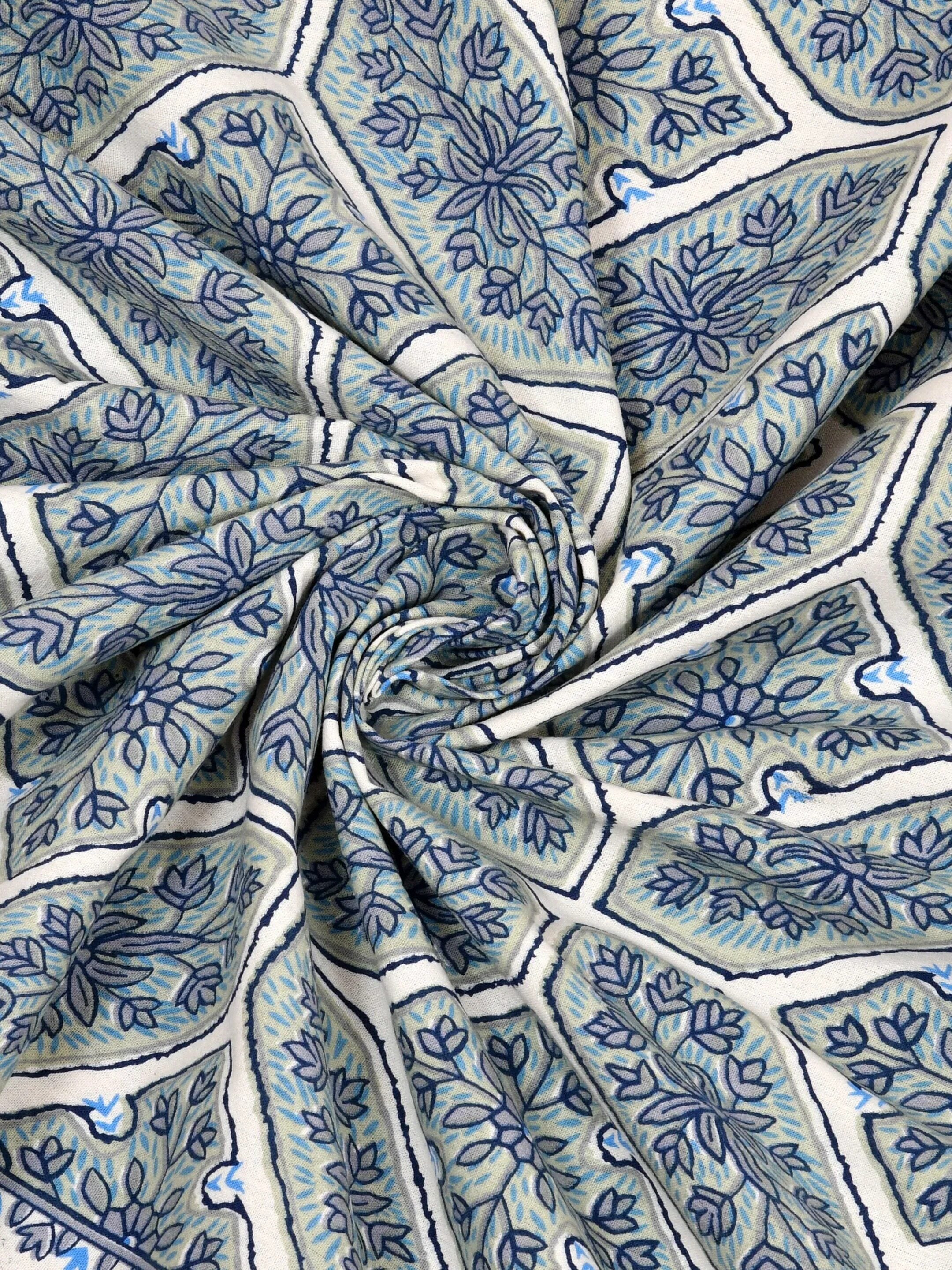 LIVING ROOTS Jaipuri Hand Block Print Double King Cotton 86*104 Inches (7.1*8.6 Feet) With 2 Pillow Cover | 220 TC | Rich Fast Colour With No Colour Bleeding (473-B) (Blue)