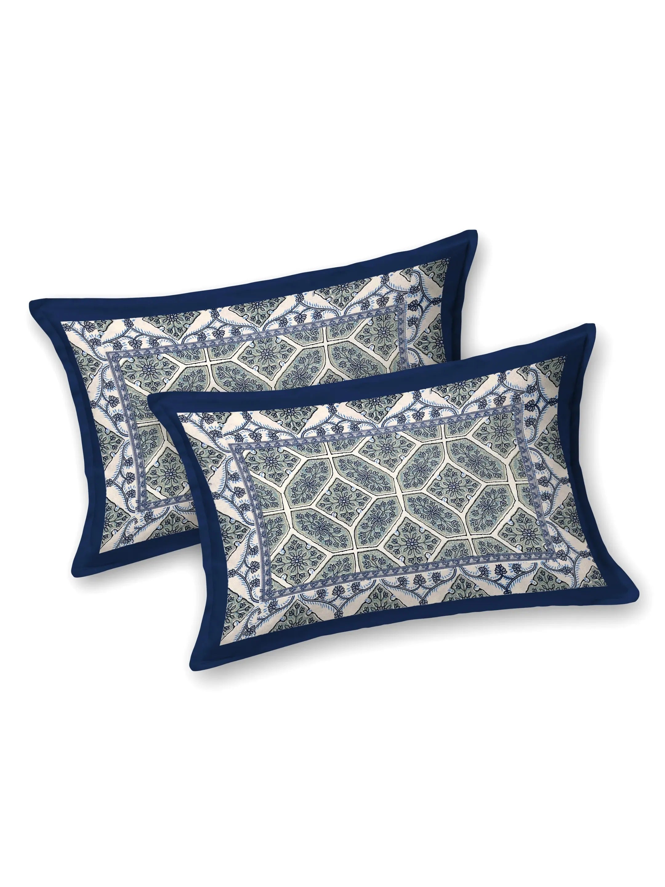 LIVING ROOTS Jaipuri Hand Block Print Double King Cotton 86*104 Inches (7.1*8.6 Feet) With 2 Pillow Cover | 220 TC | Rich Fast Colour With No Colour Bleeding (473-B) (Blue)