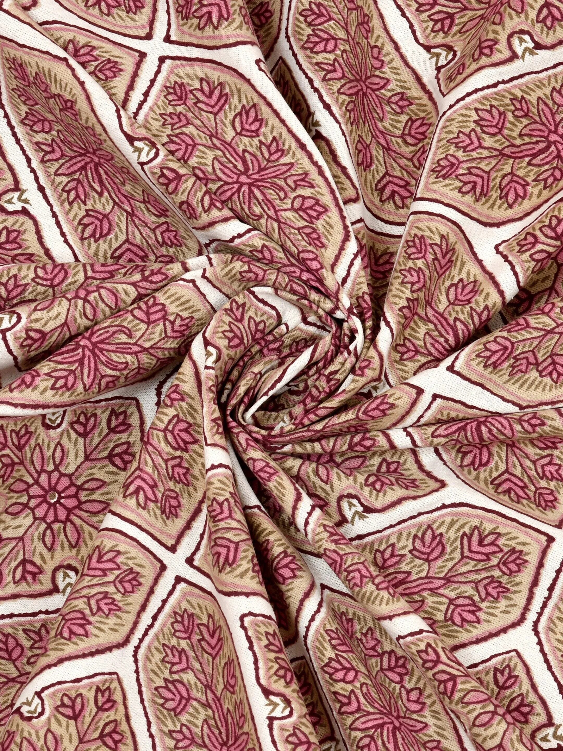 LIVING ROOTS Jaipuri Hand Block Print Double King Cotton 86*104 Inches (7.1*8.6 Feet) With 2 Pillow Cover | 220 TC | Rich Fast Colour With No Colour Bleeding (473-C) (Maroon)