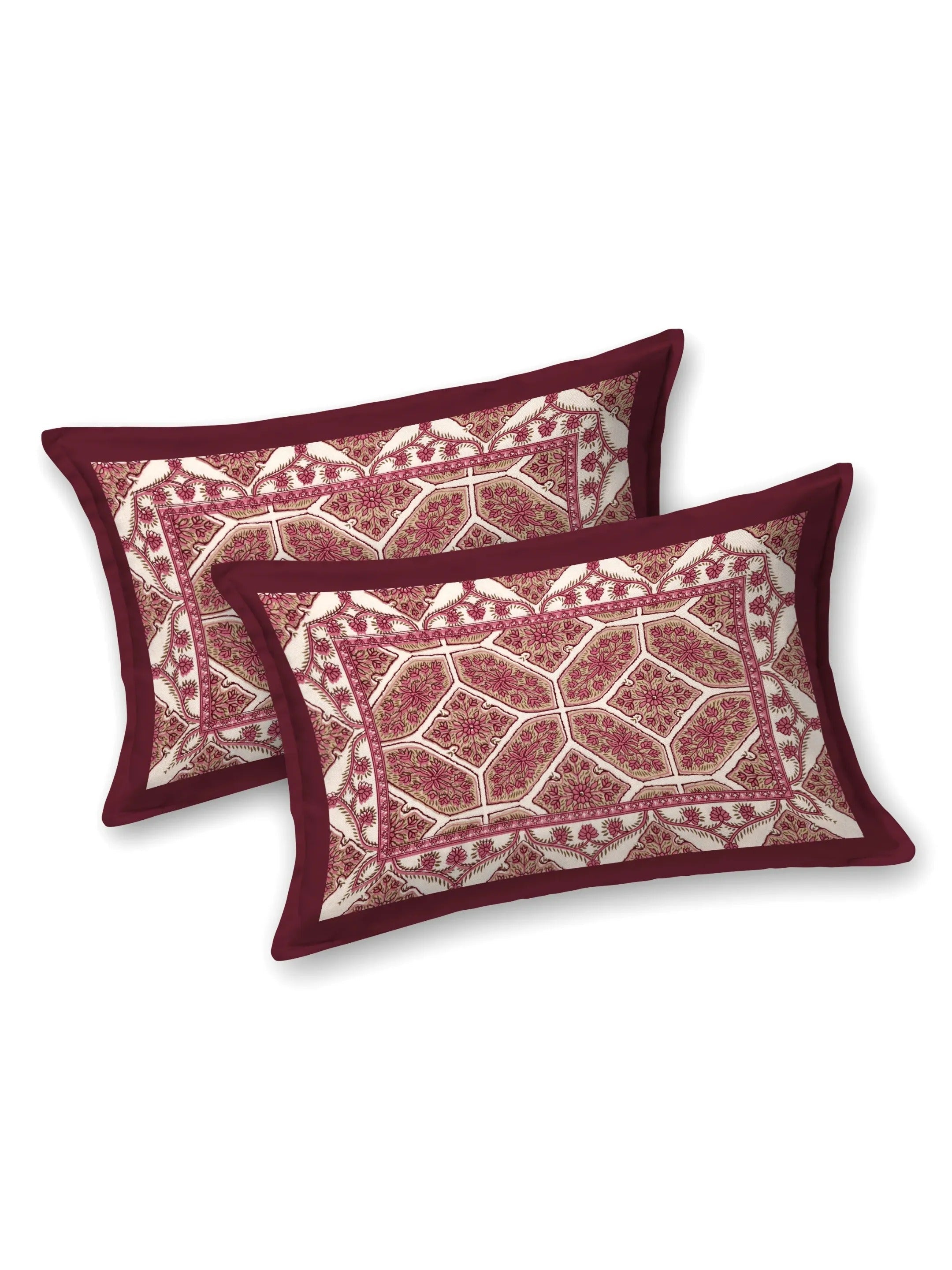 LIVING ROOTS Jaipuri Hand Block Print Double King Cotton 86*104 Inches (7.1*8.6 Feet) With 2 Pillow Cover | 220 TC | Rich Fast Colour With No Colour Bleeding (473-C) (Maroon)