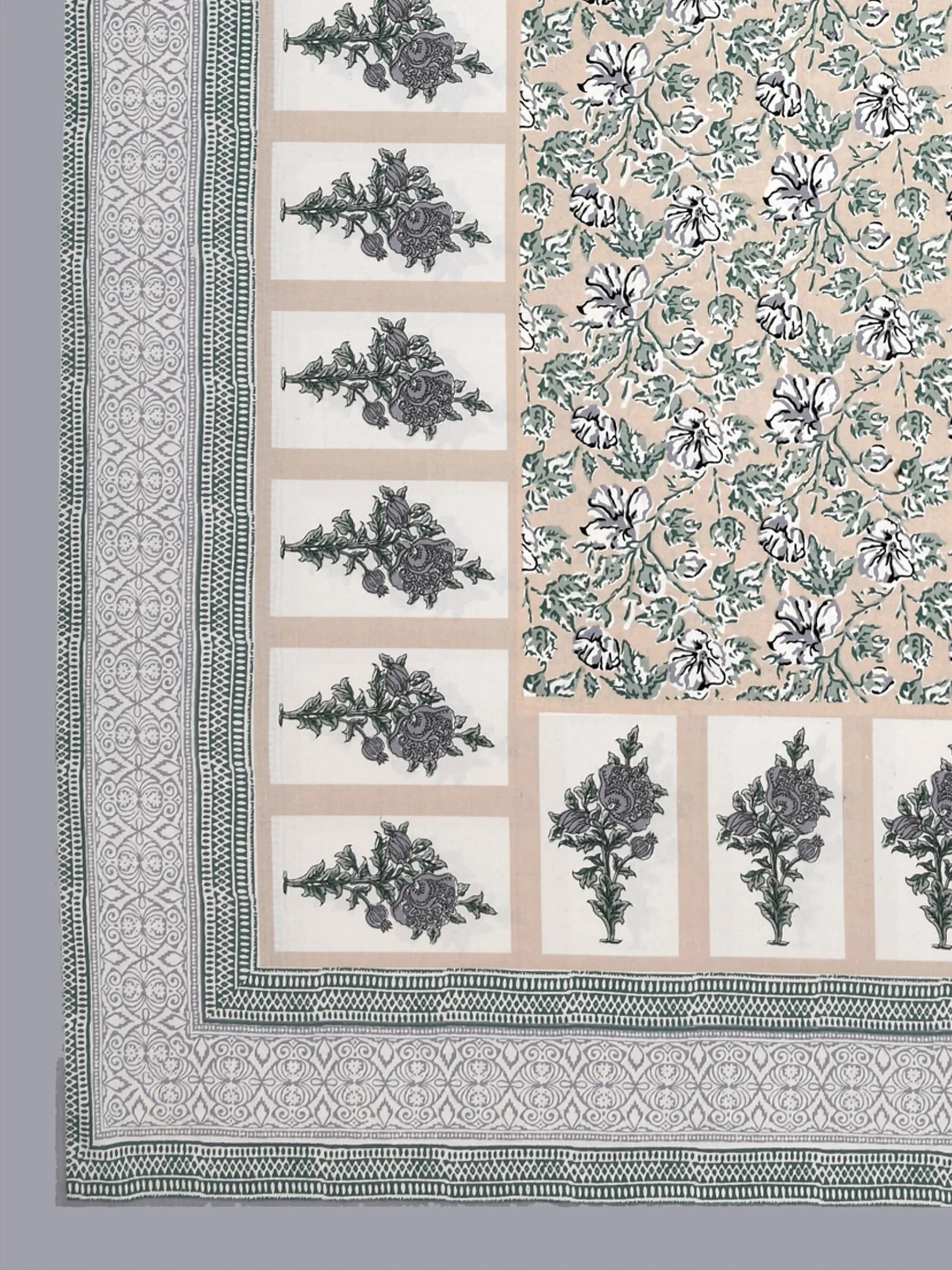 LIVING ROOTS Jaipuri Hand Block Print Double King Cotton 86*104 Inches (7.1*8.6 Feet) With 2 Pillow Cover | 220 TC | Rich Fast Colour With No Colour Bleeding (476-A) (Grey)